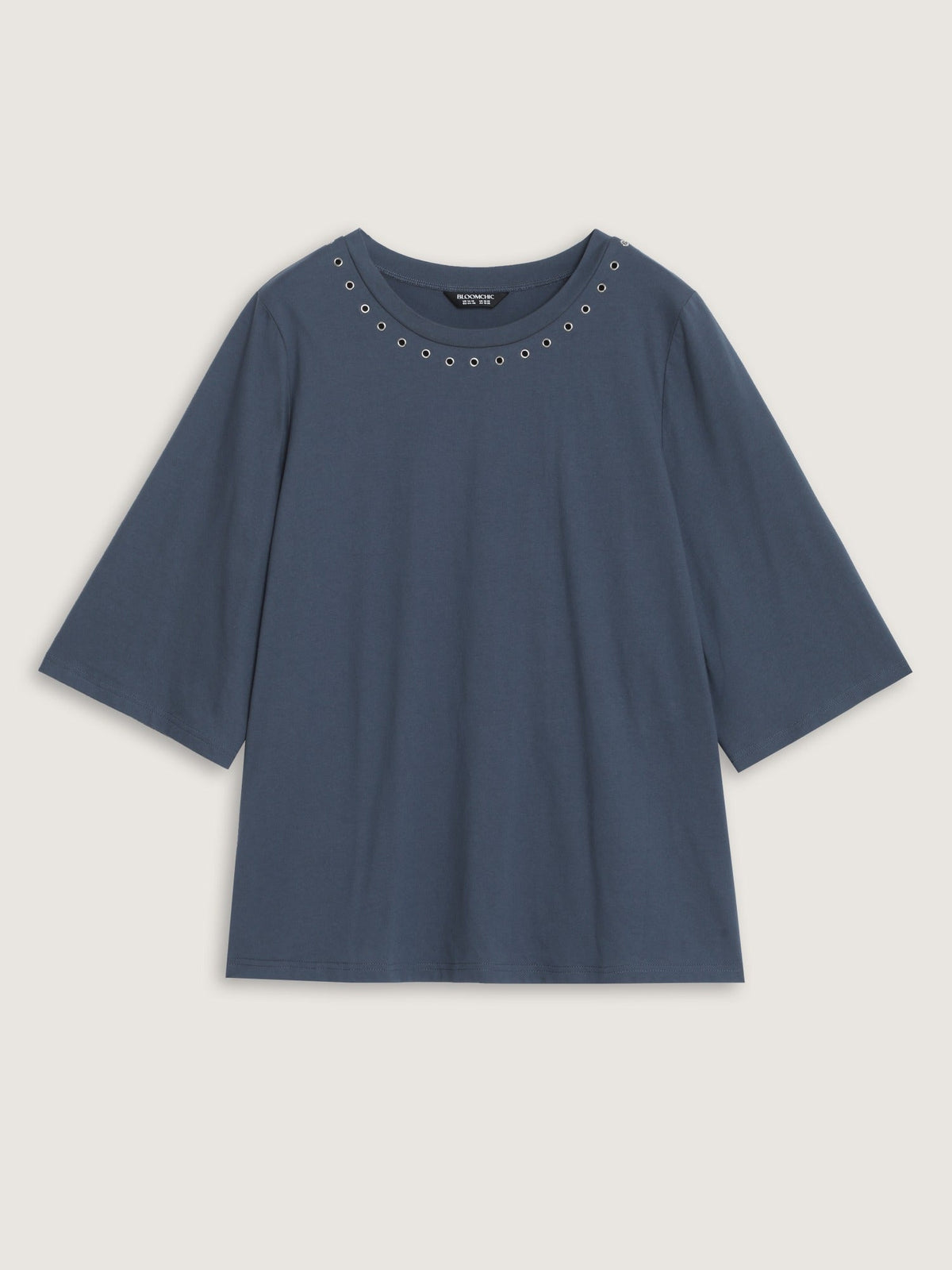 Cotton Crew Neck Metal Eyelet Decor T-Shirt
