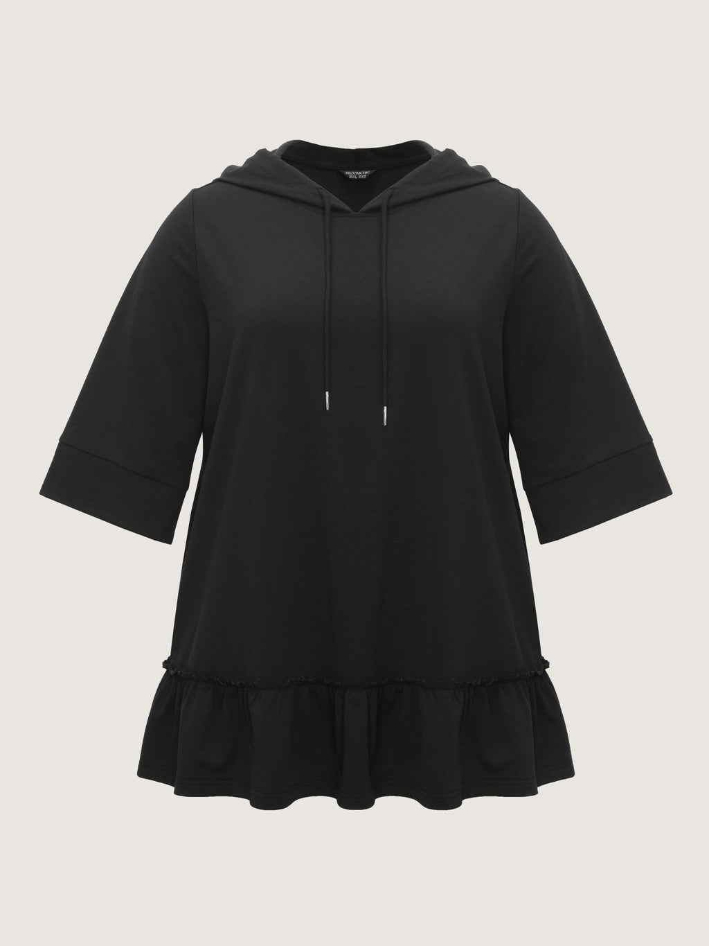 Solid 3/4 Roll‑Up Sleeve Hooded Sweatshirt