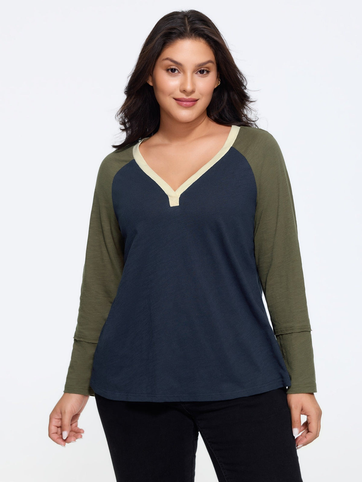 Cotton Contrast Trim Raglan Sleeve T‑Shirt