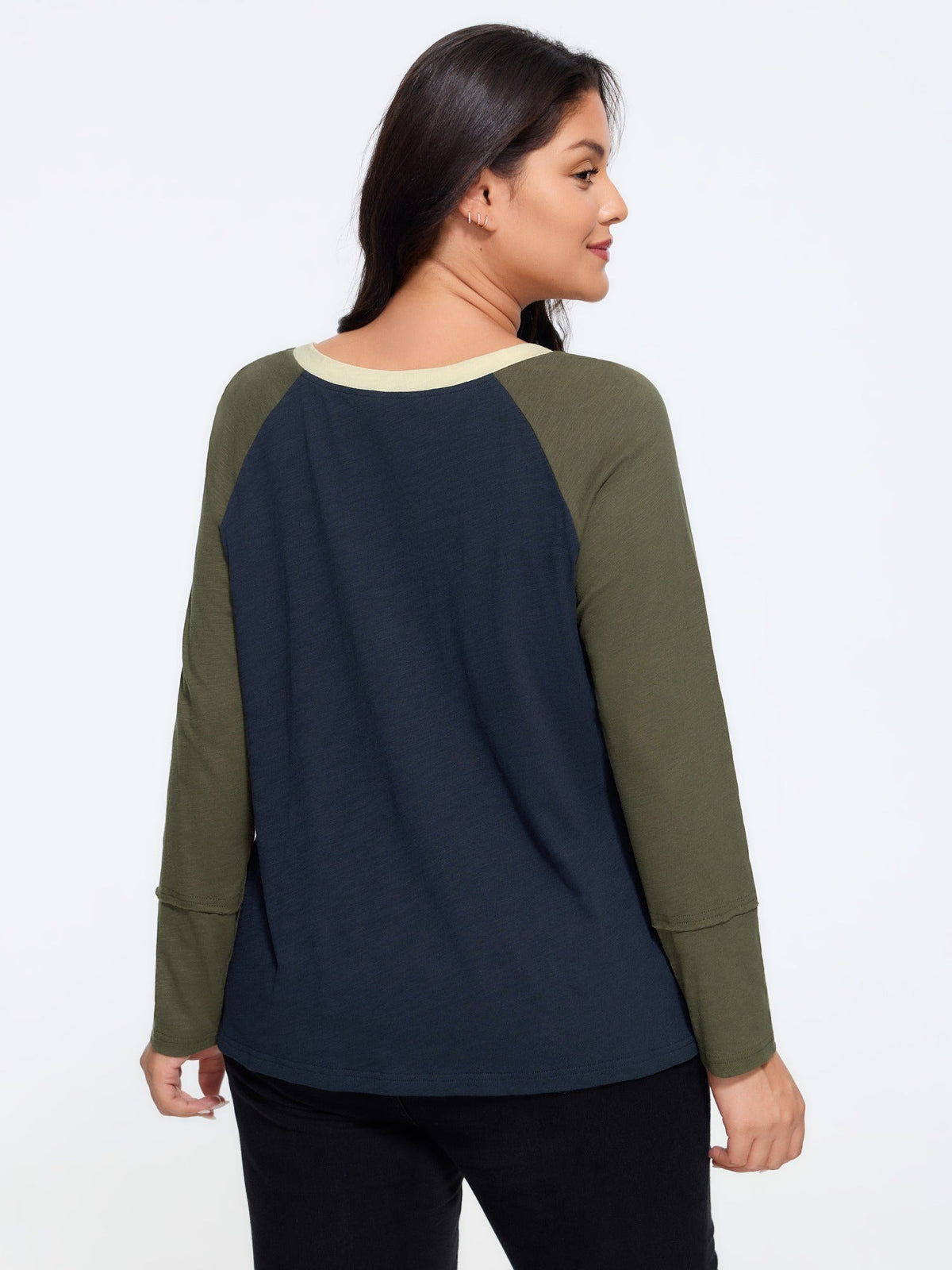 Cotton Contrast Trim Raglan Sleeve T‑Shirt