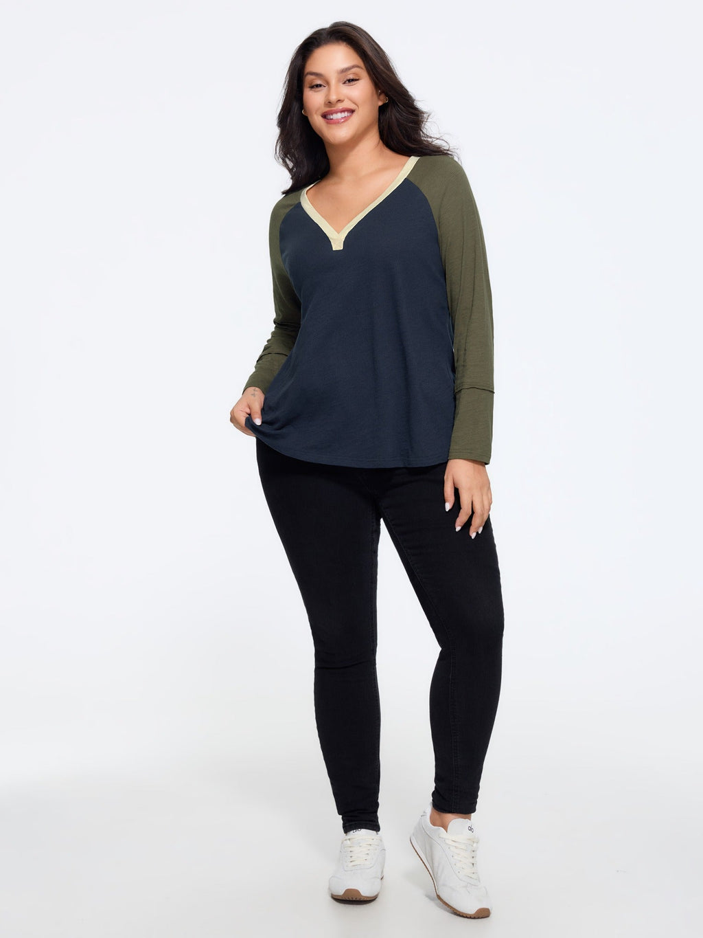 Cotton Contrast Trim Raglan Sleeve T‑Shirt