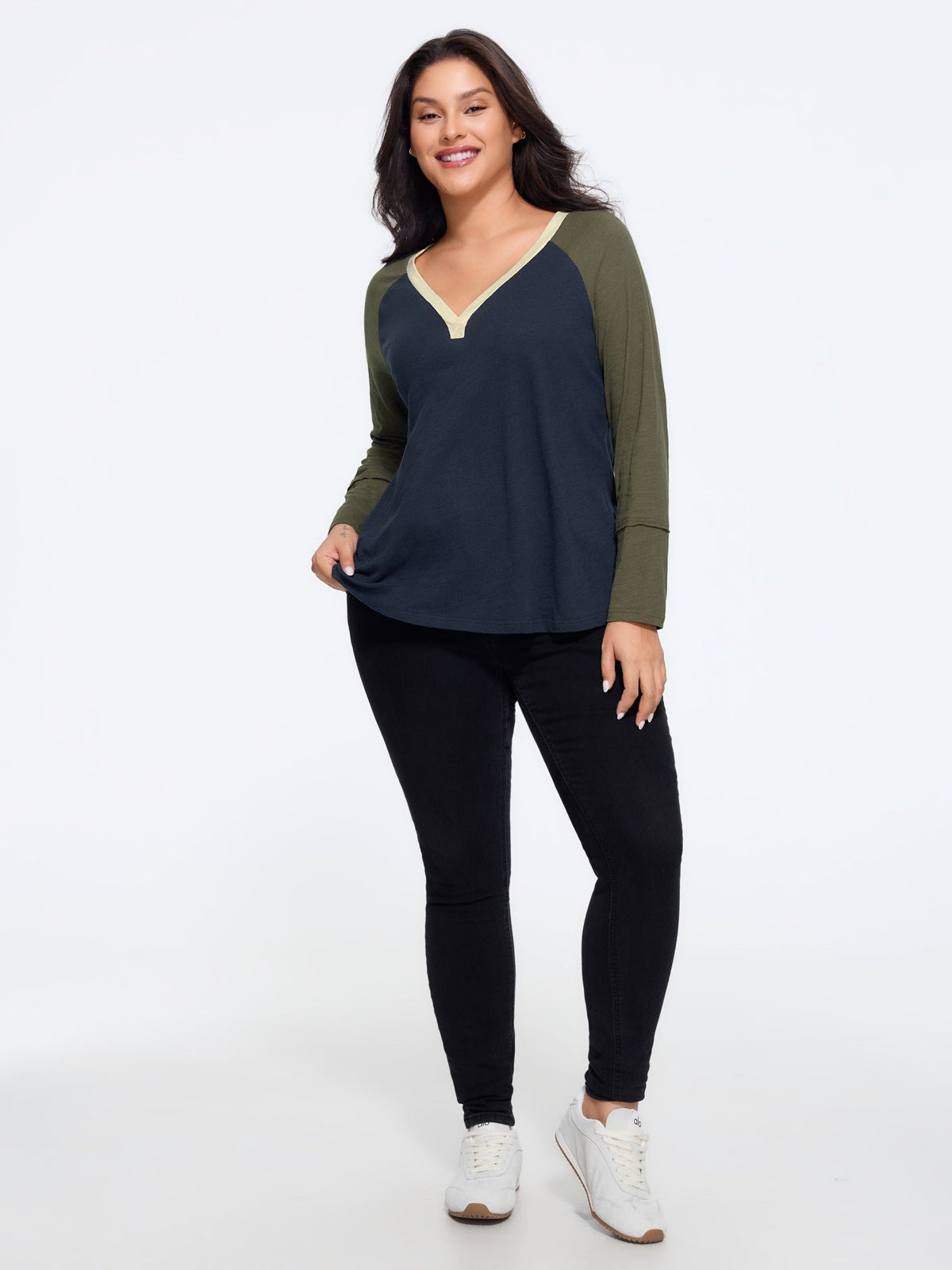 Cotton Contrast Trim Raglan Sleeve T‑Shirt