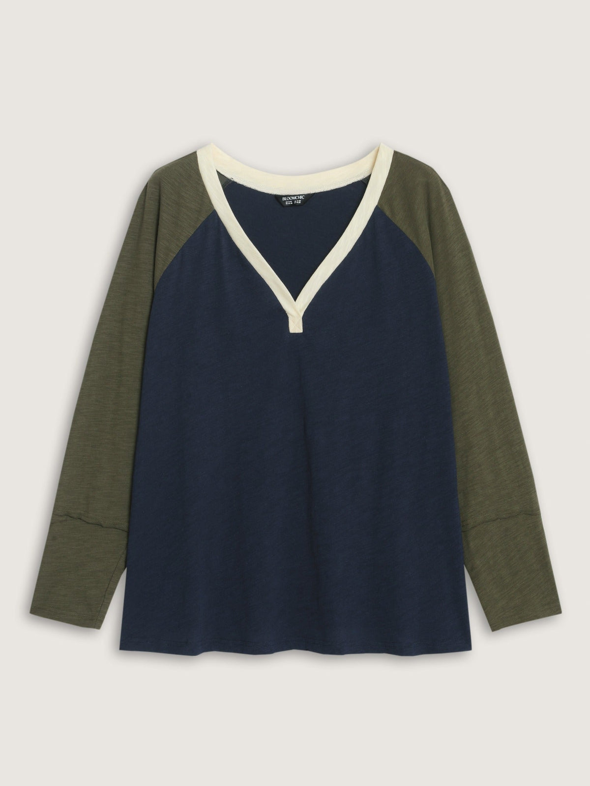 Cotton Contrast Trim Raglan Sleeve T‑Shirt