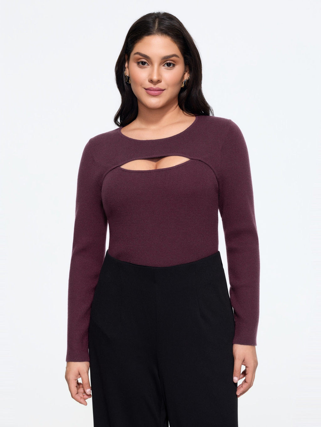 Round Neck Chest Cut Out Fitted Pullover