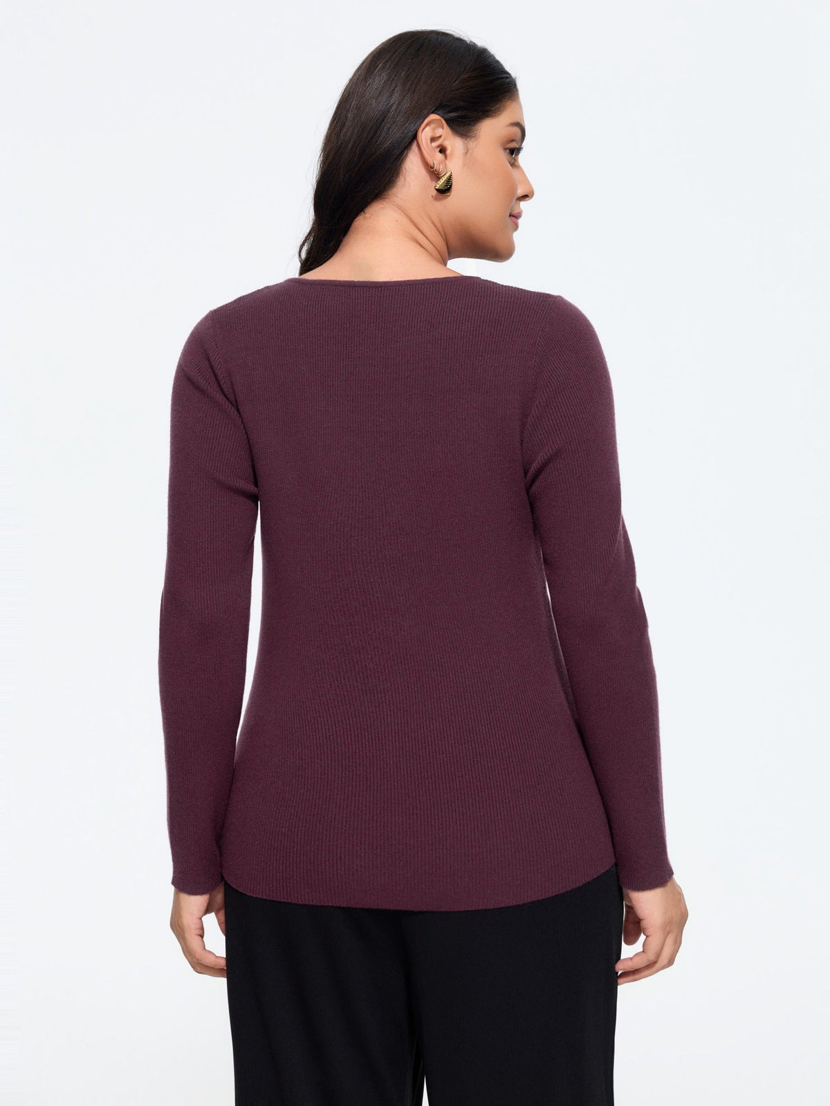 Round Neck Chest Cut Out Fitted Pullover
