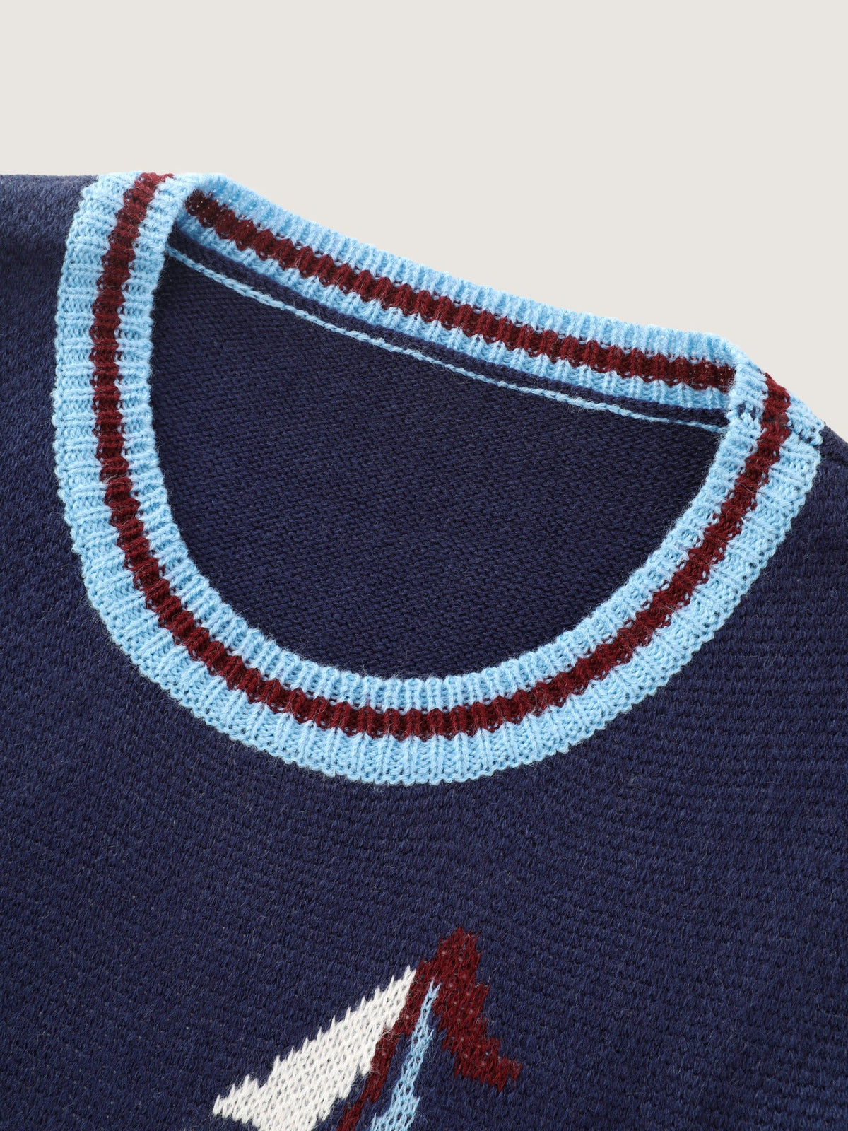 Crew Neck Sailboat Wave Jacquard Sweater Vest