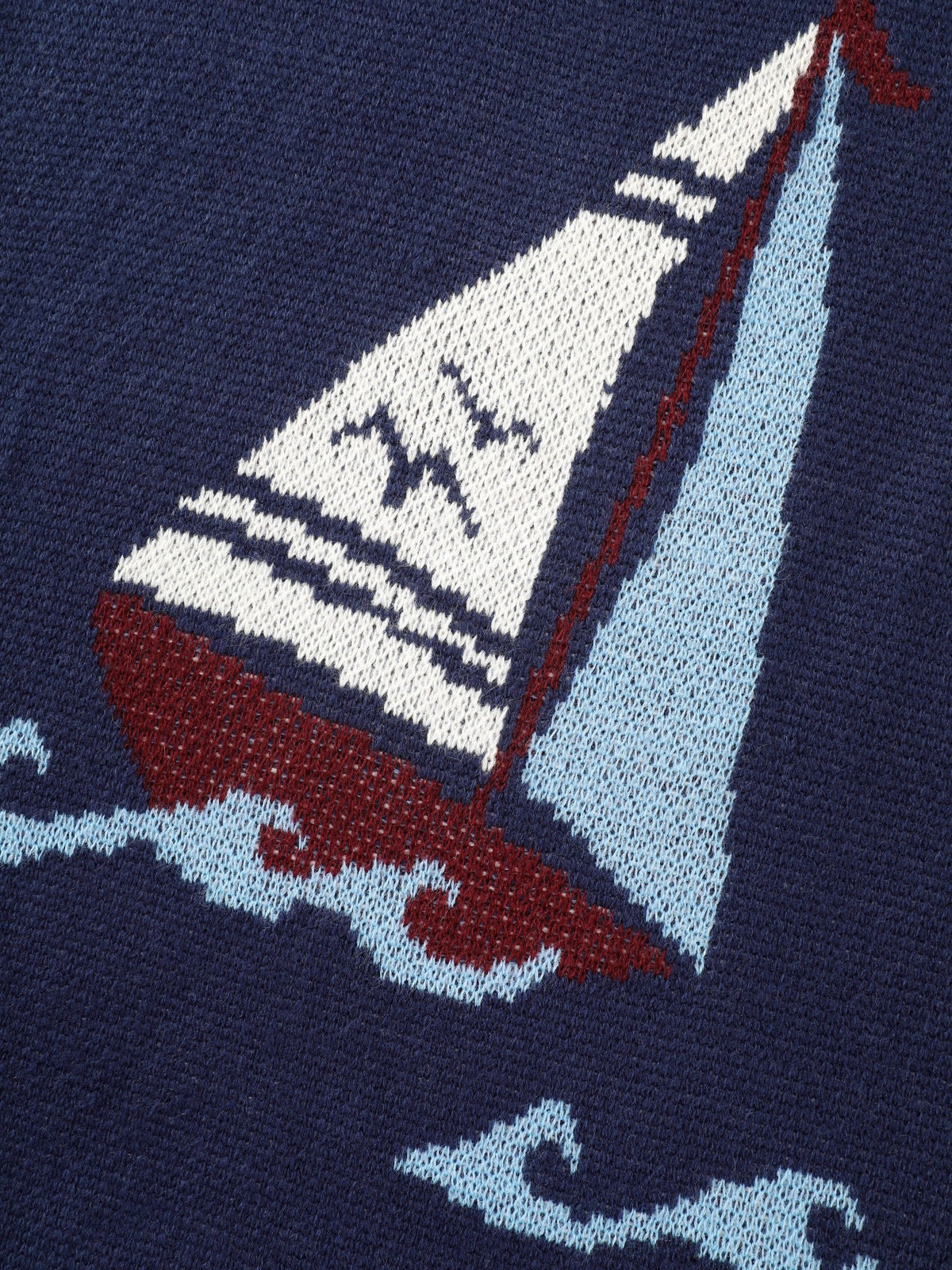 Crew Neck Sailboat Wave Jacquard Sweater Vest
