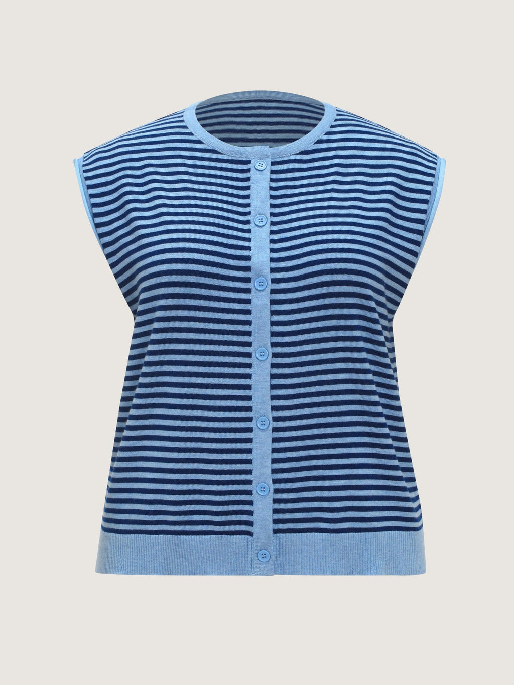 Striped Crew Neck Button‑Down Sweater Vest