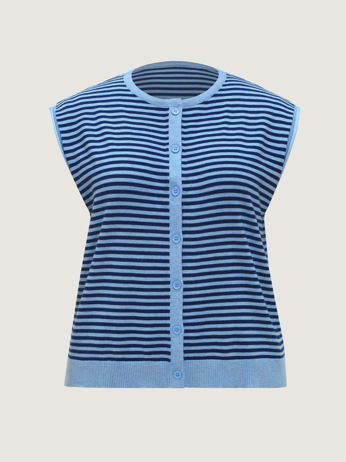 Striped Crew Neck Button‑Down Sweater Vest