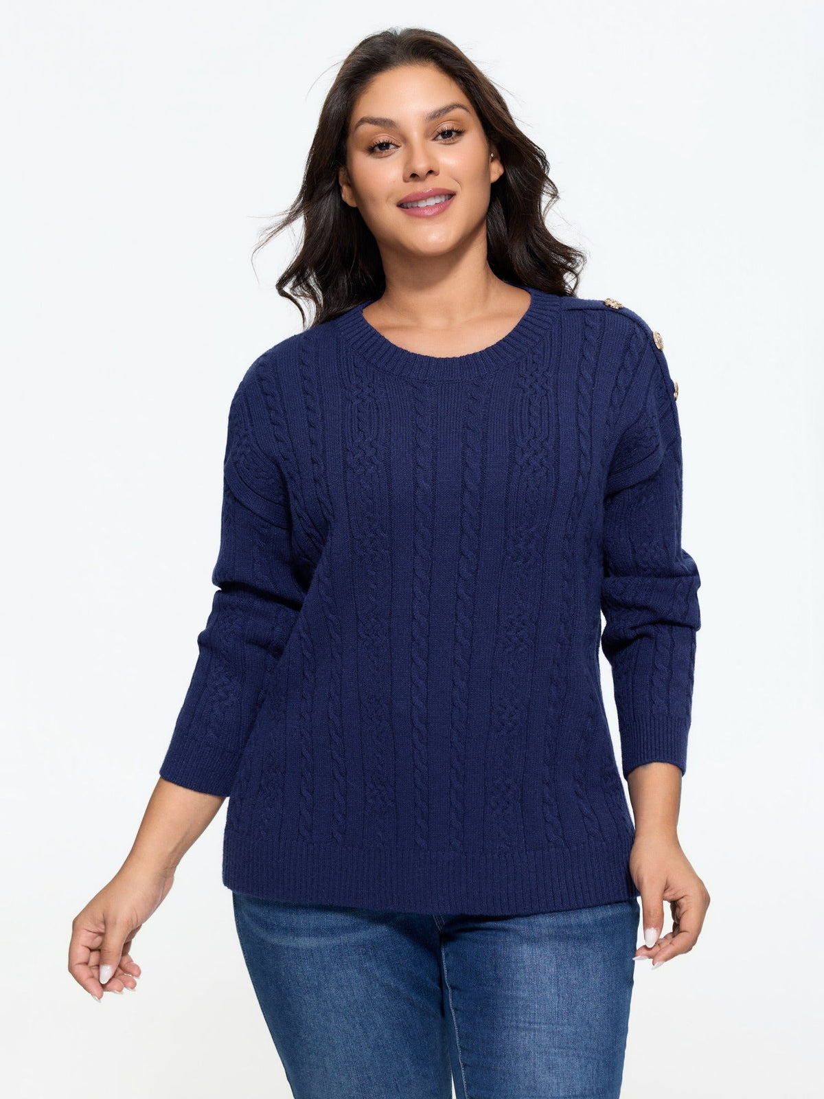 Supersoft Button Detail Shoulder Cable Knit Pullover