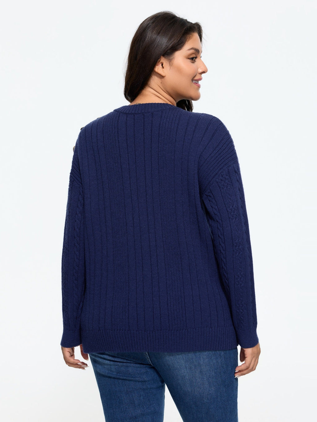 Supersoft Button Detail Shoulder Cable Knit Pullover