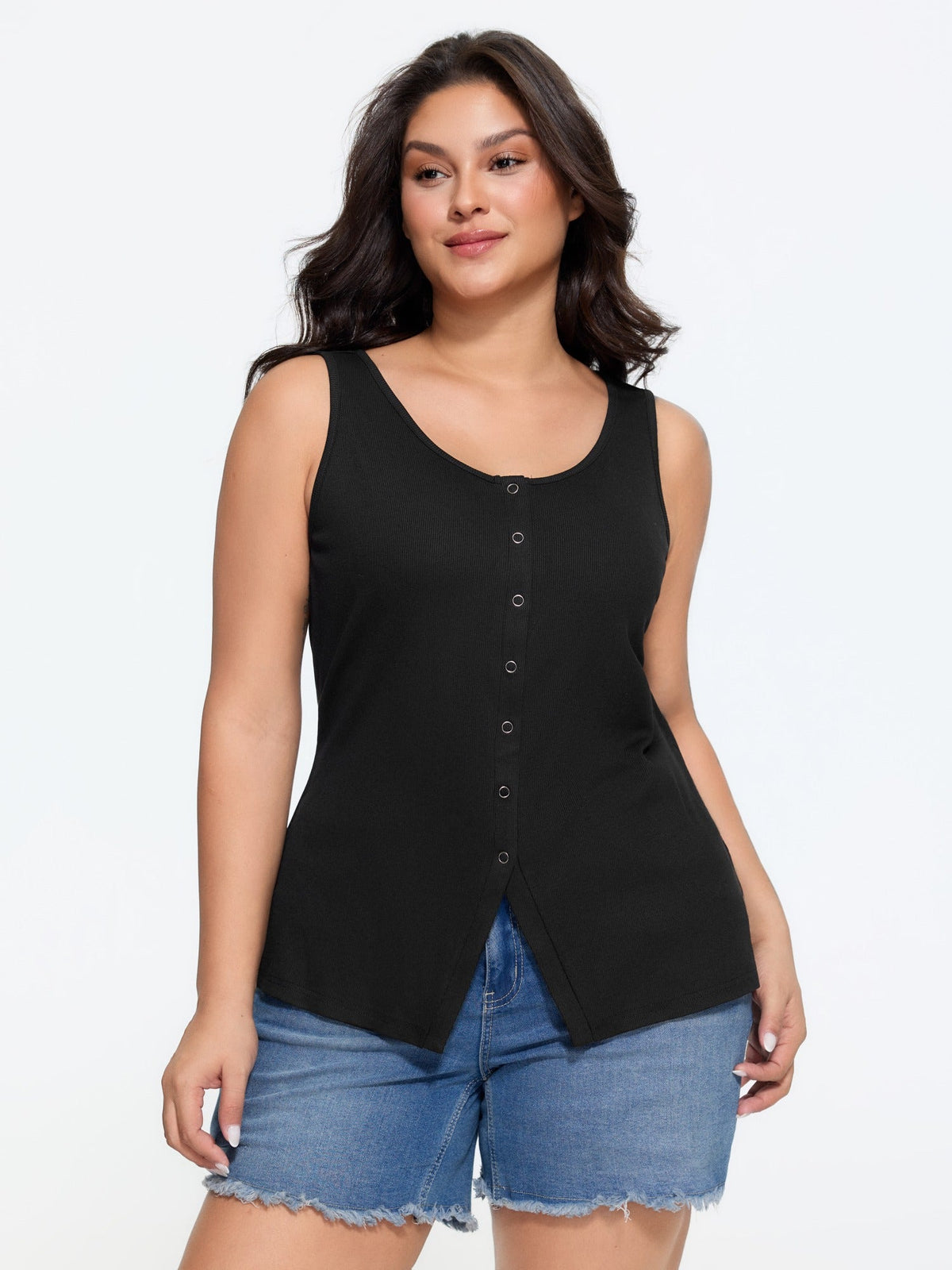 Supersoft Button Front Split Hem Tank Top