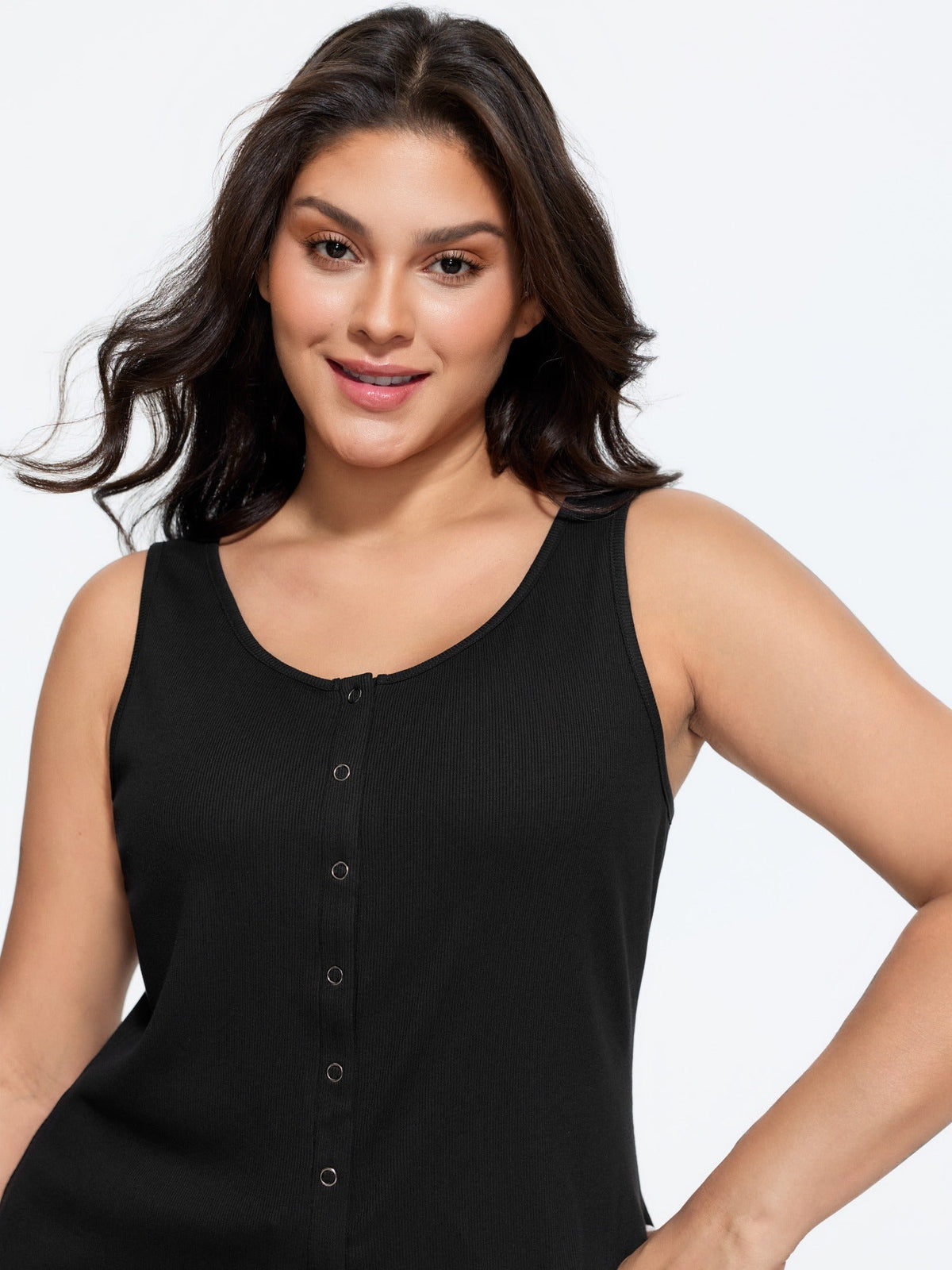 Supersoft Button Front Split Hem Tank Top