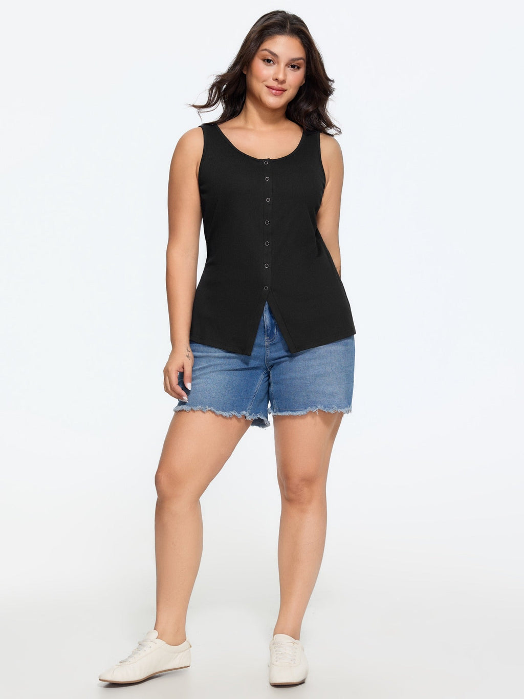 Supersoft Button Front Split Hem Tank Top