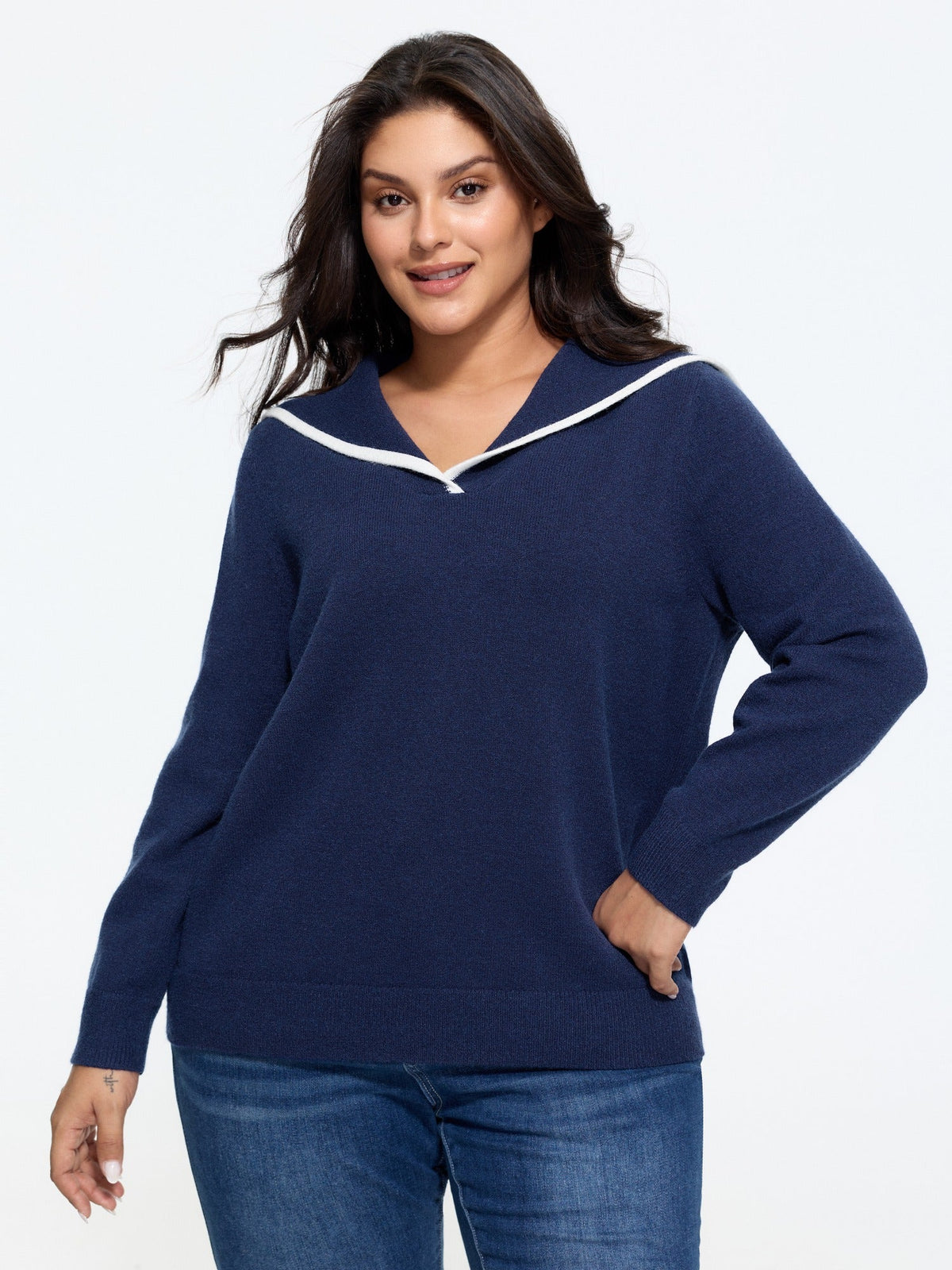 Supersoft Nautical Sailor Collar Contrast Trim Pullover