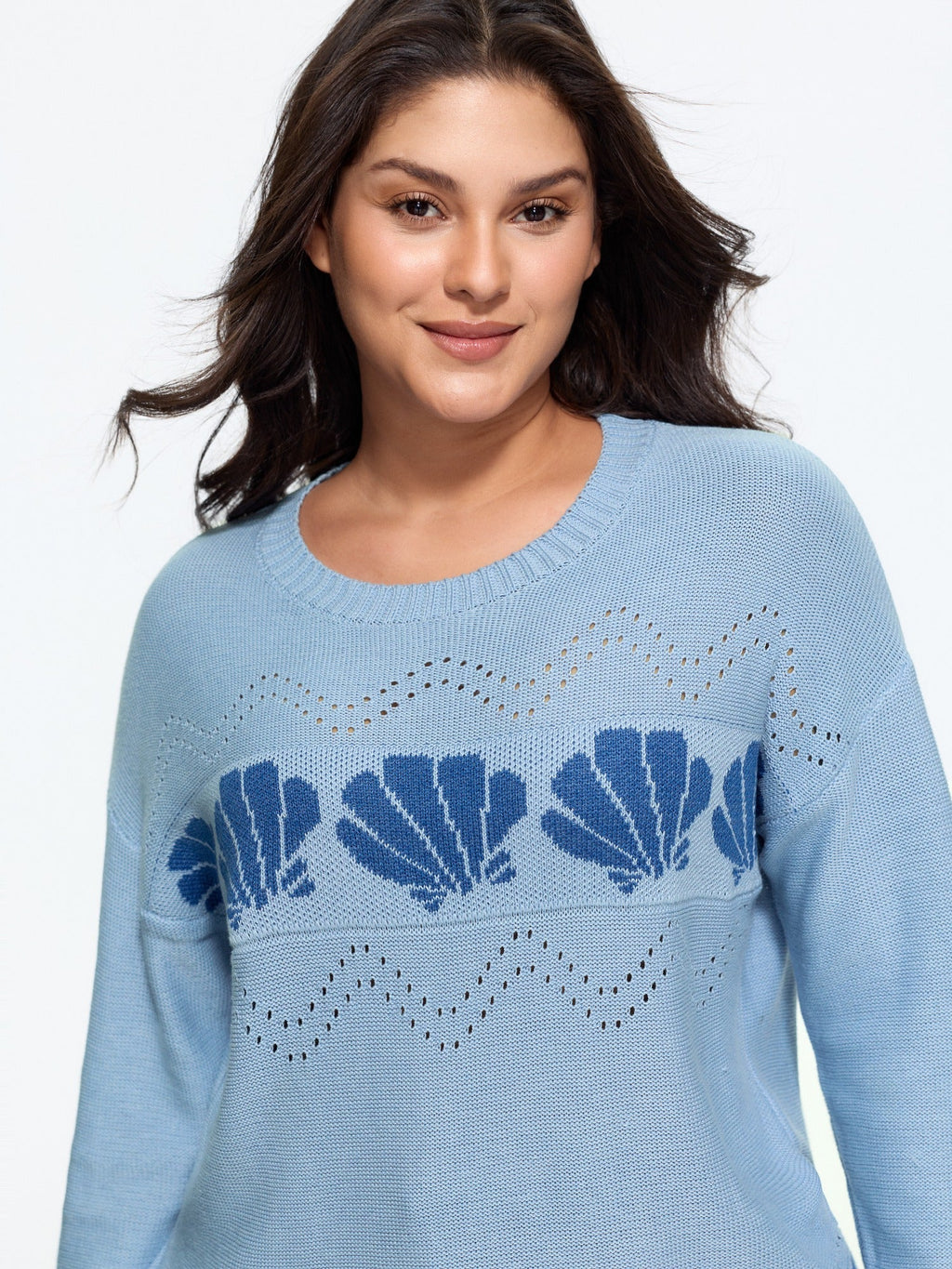 Seashell Wave Jacquard Cut Out Pullover