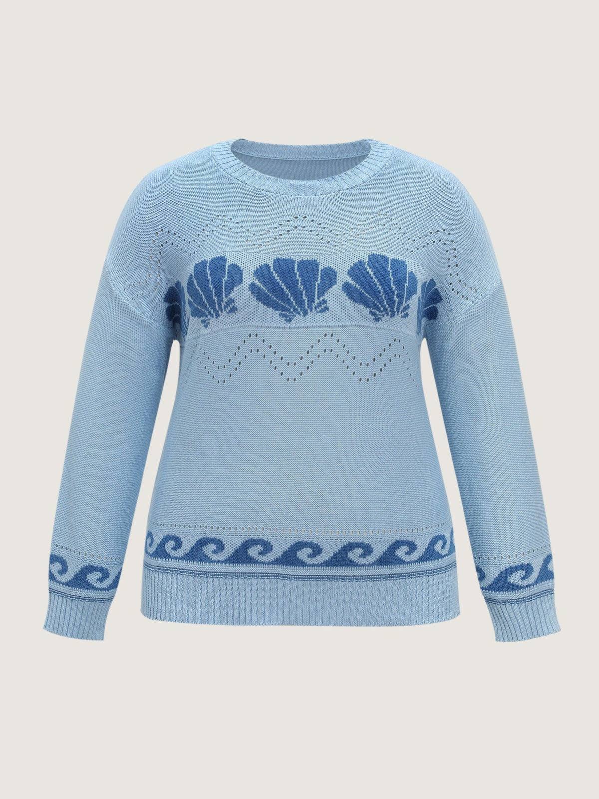 Seashell Wave Jacquard Cut Out Pullover