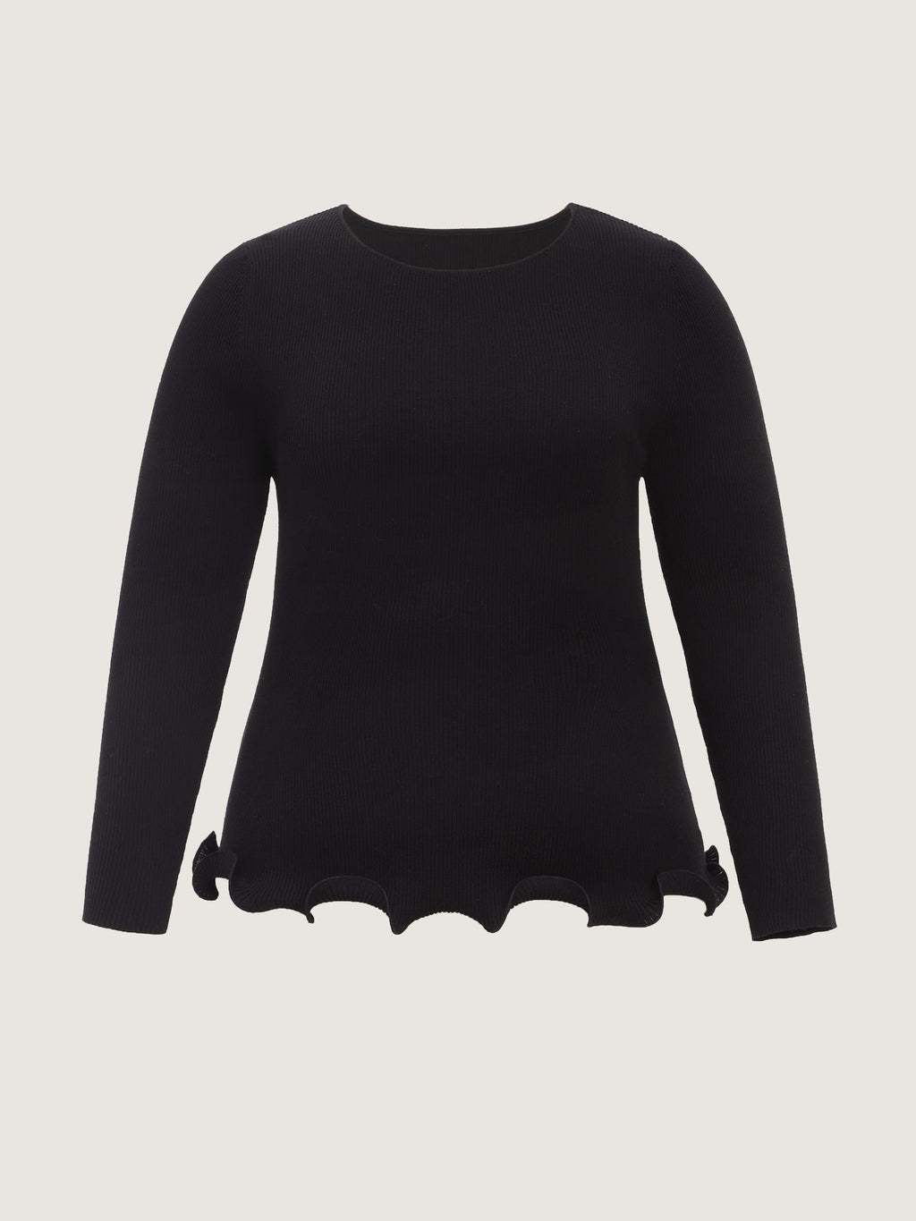 Round Neck Scalloped Wavy Hem Fitted Pullover