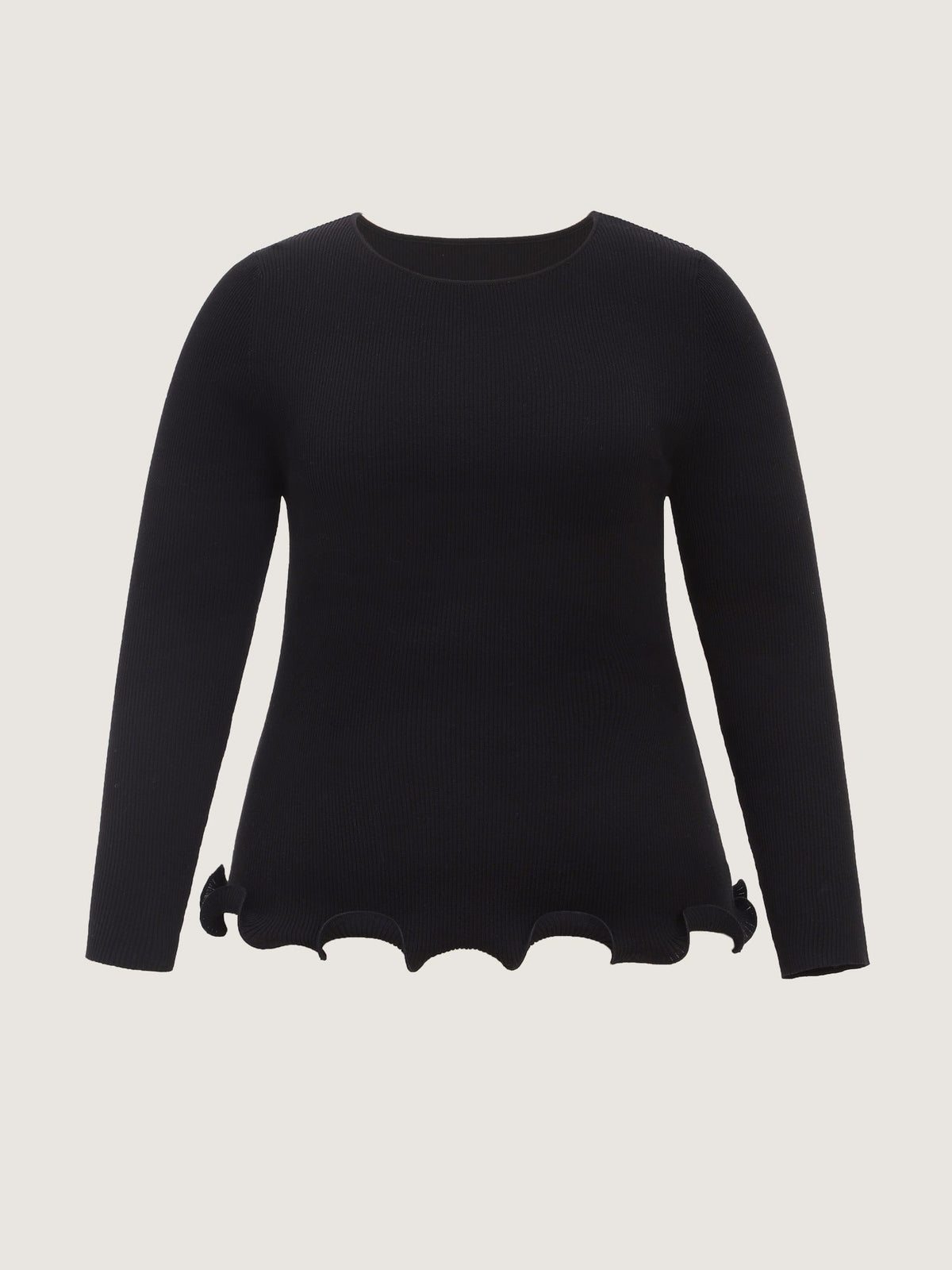 Round Neck Scalloped Wavy Hem Fitted Pullover