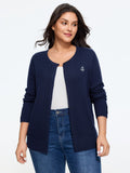 Anchor Embroidery Crew Neck Button Front Cardigan
