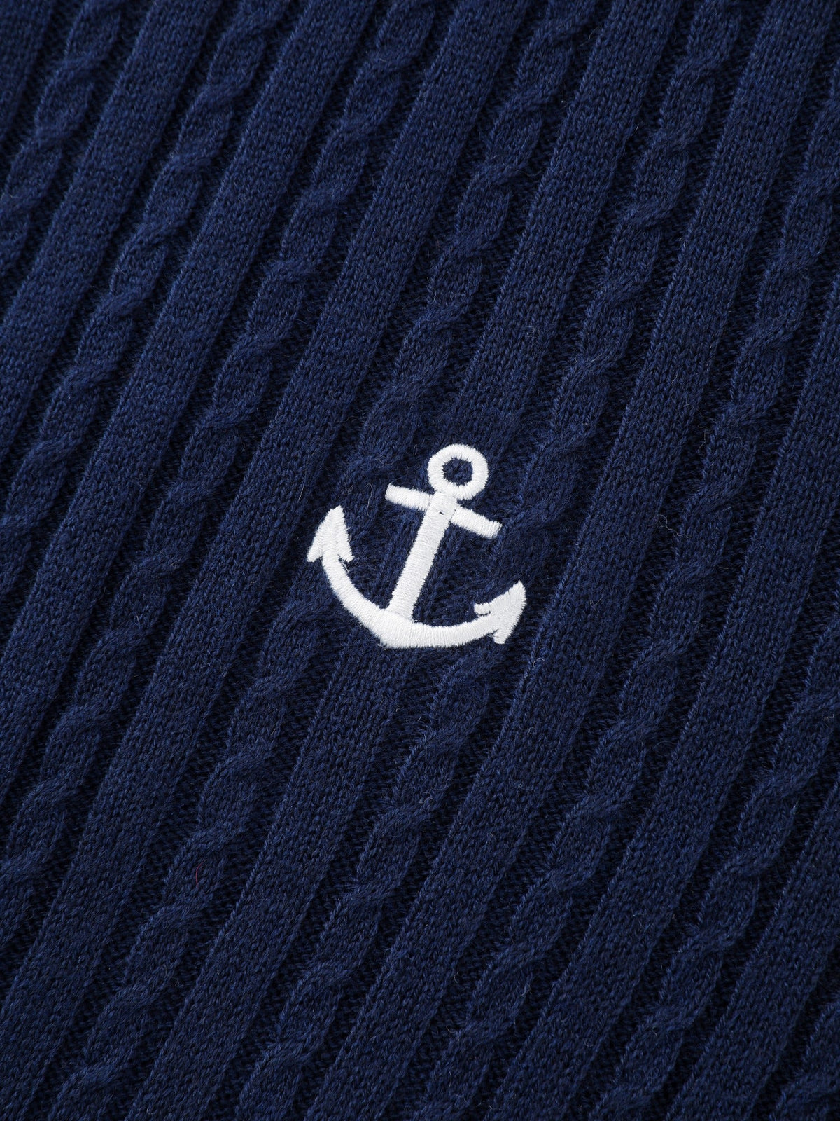 Anchor Embroidery Crew Neck Button Front Cardigan