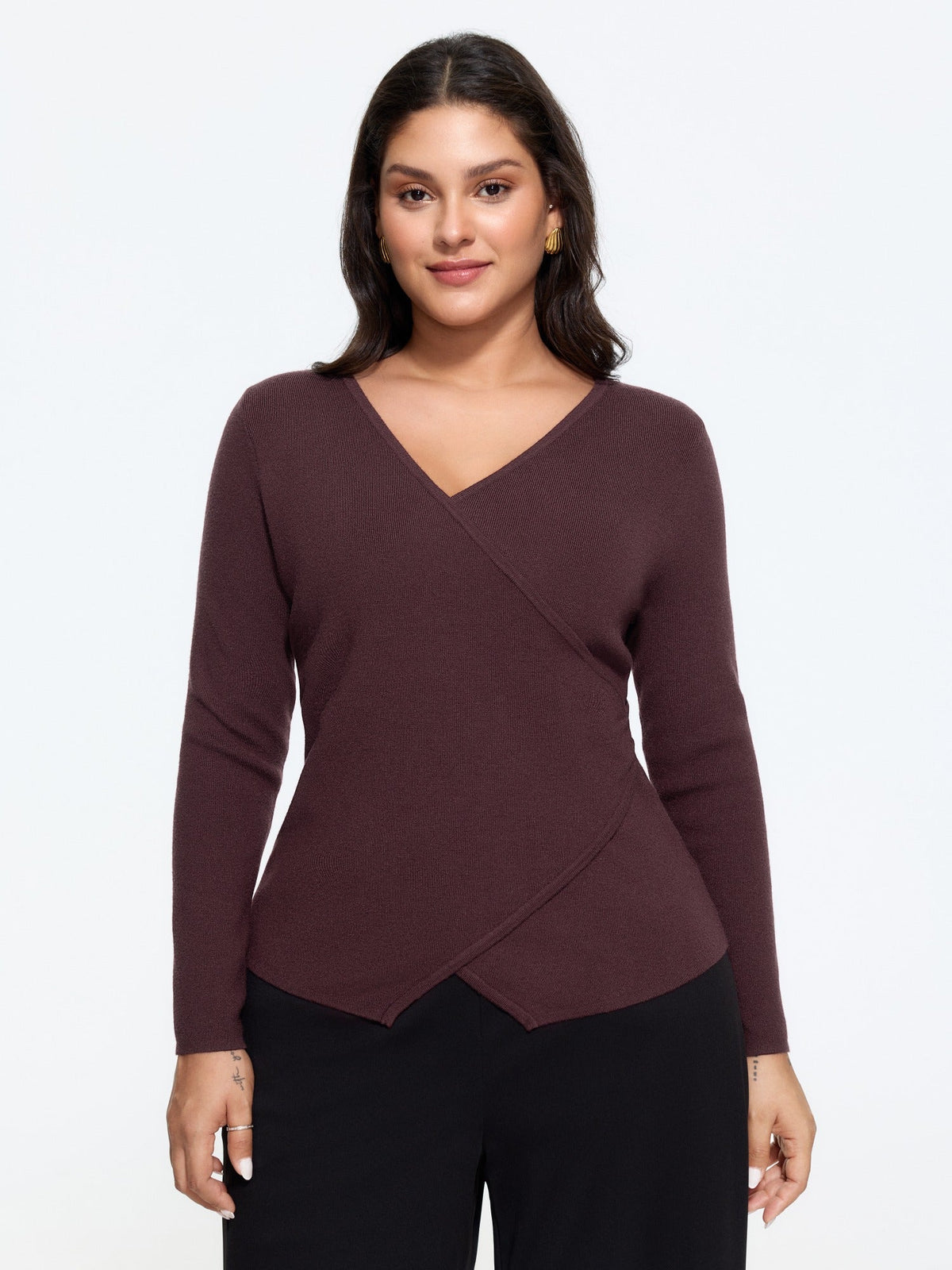 Supersoft Wrap Neck Asymmetrical Hem Pullover