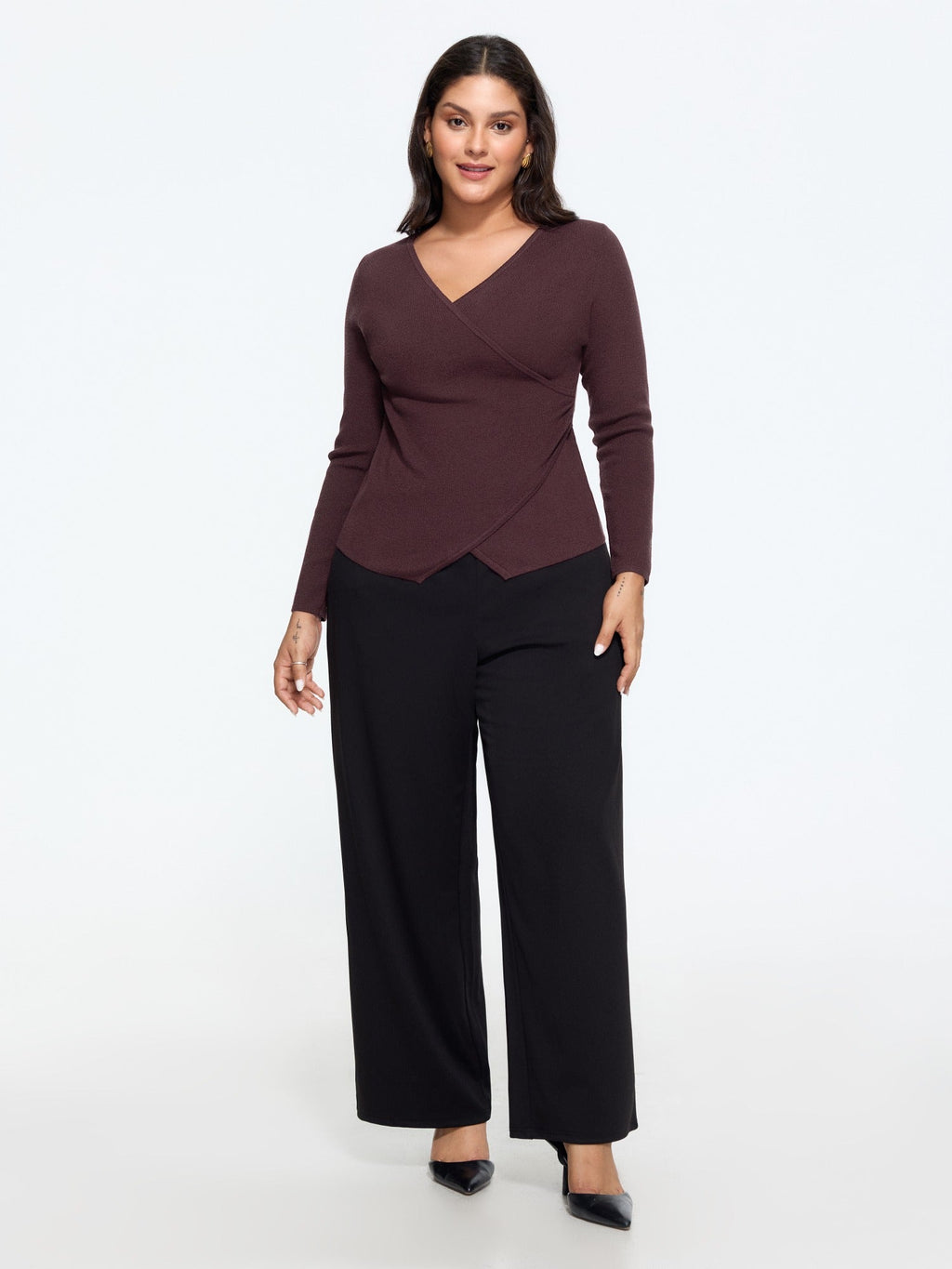 Supersoft Wrap Neck Asymmetrical Hem Pullover