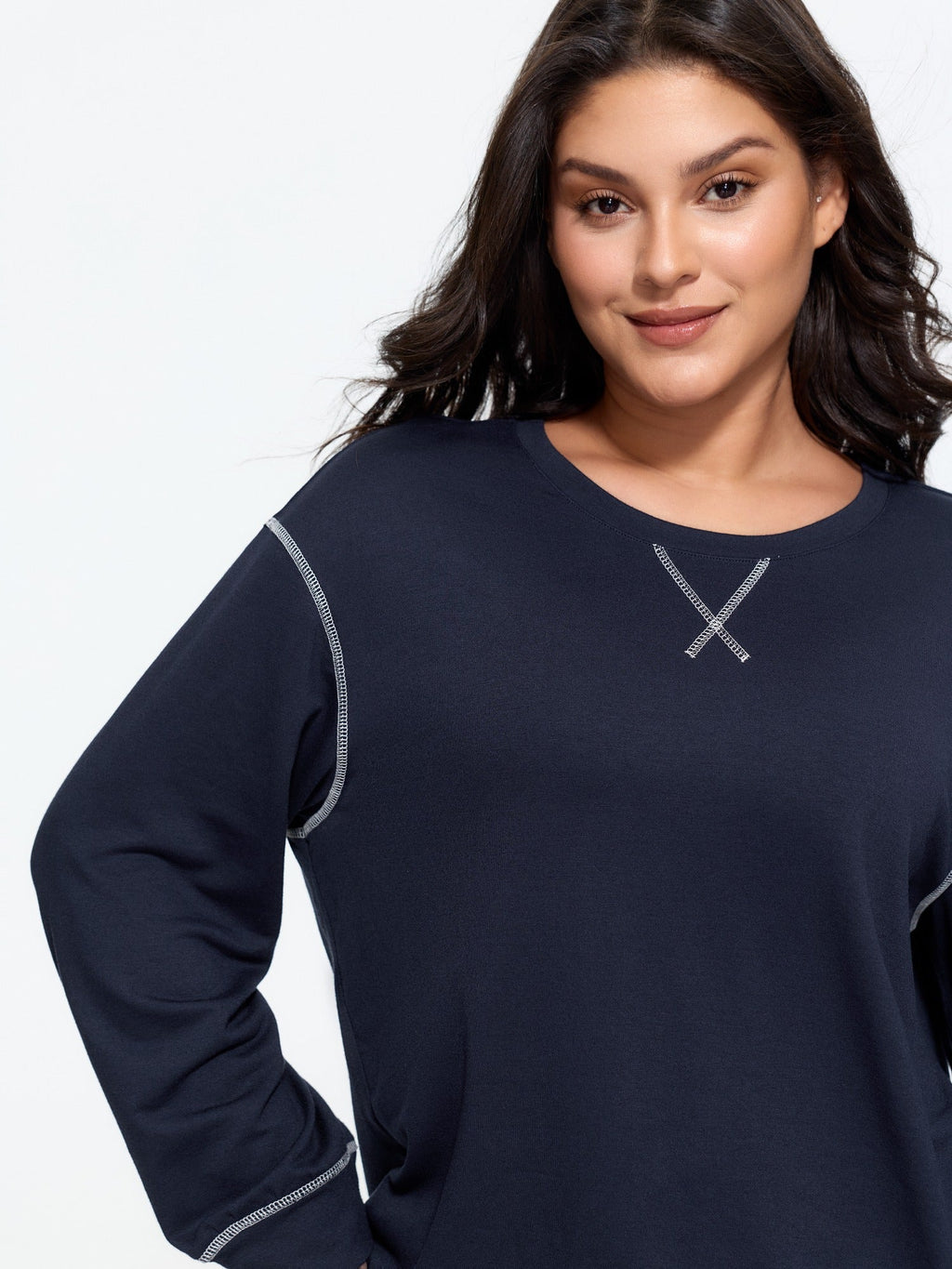 Supersoft Crew Neck Contrast Stitching Loose Fit Sweatshirt