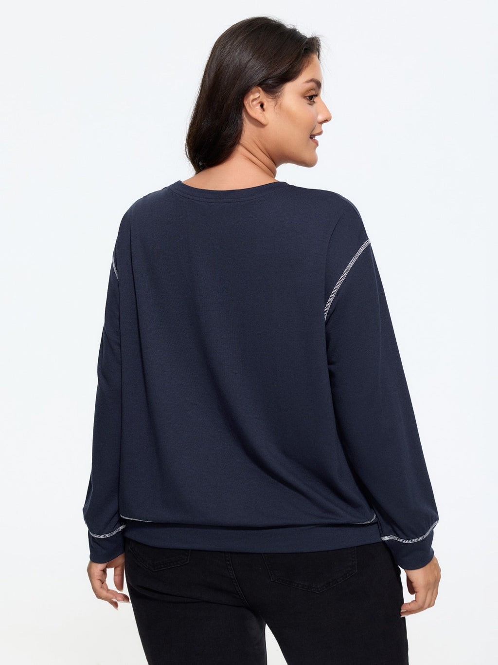 Supersoft Crew Neck Contrast Stitching Loose Fit Sweatshirt