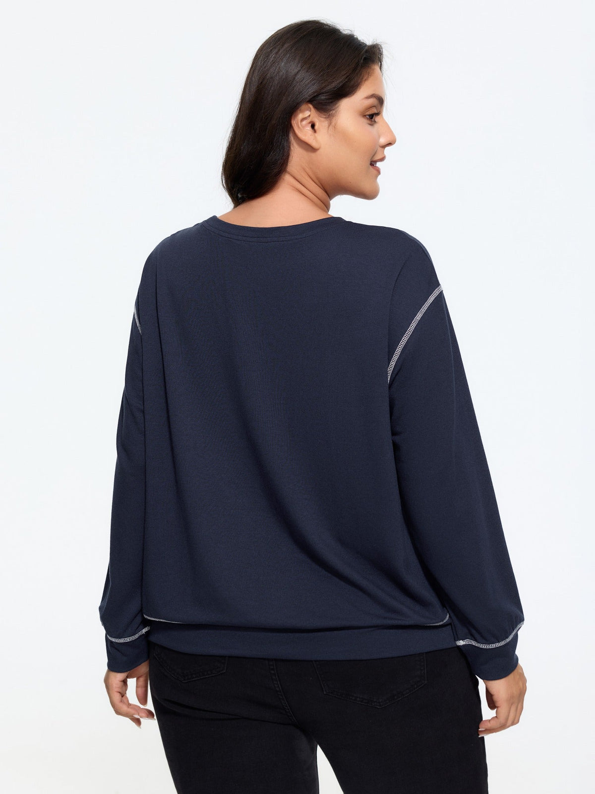 Supersoft Crew Neck Contrast Stitching Loose Fit Sweatshirt