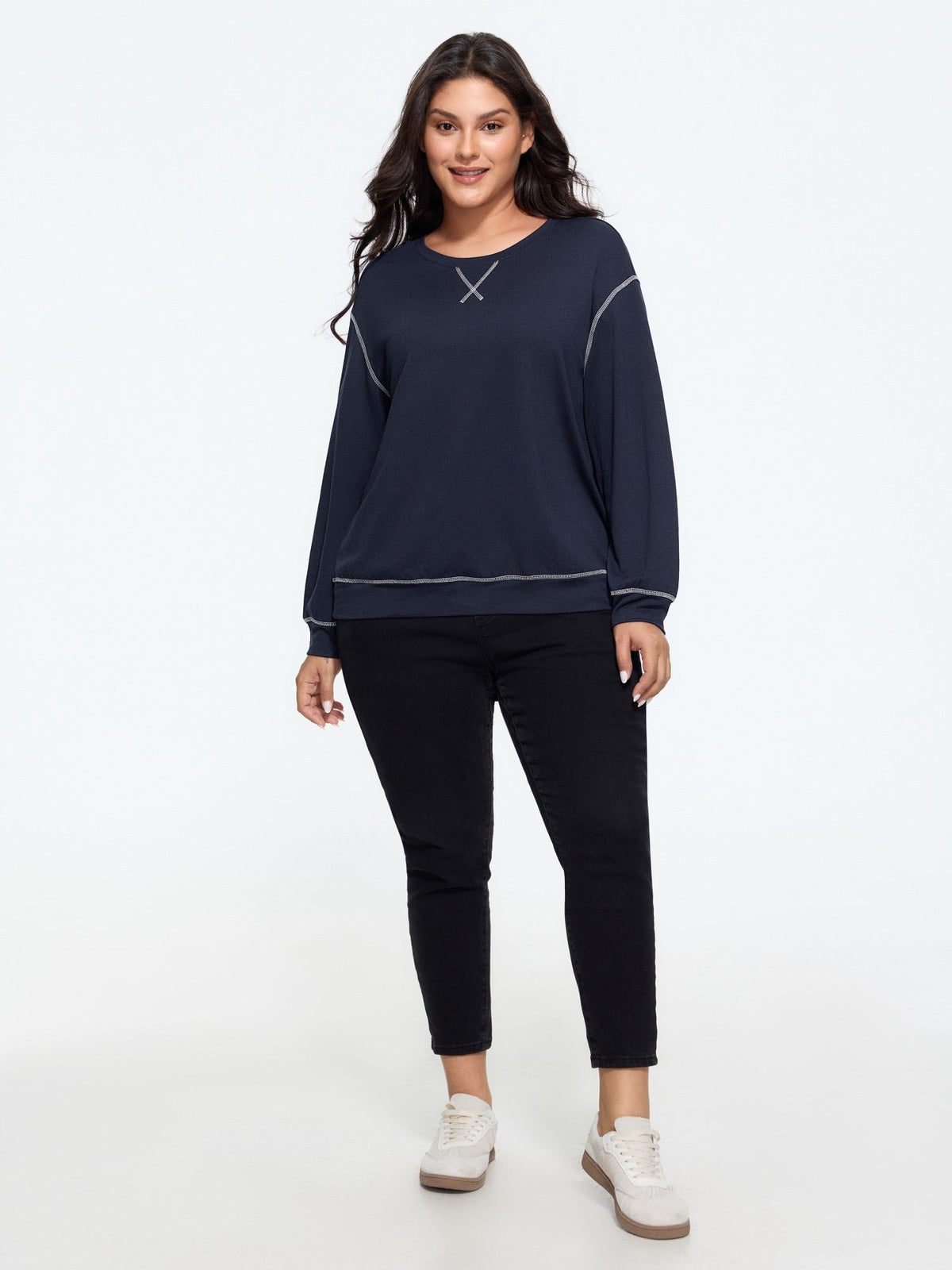 Supersoft Crew Neck Contrast Stitching Loose Fit Sweatshirt