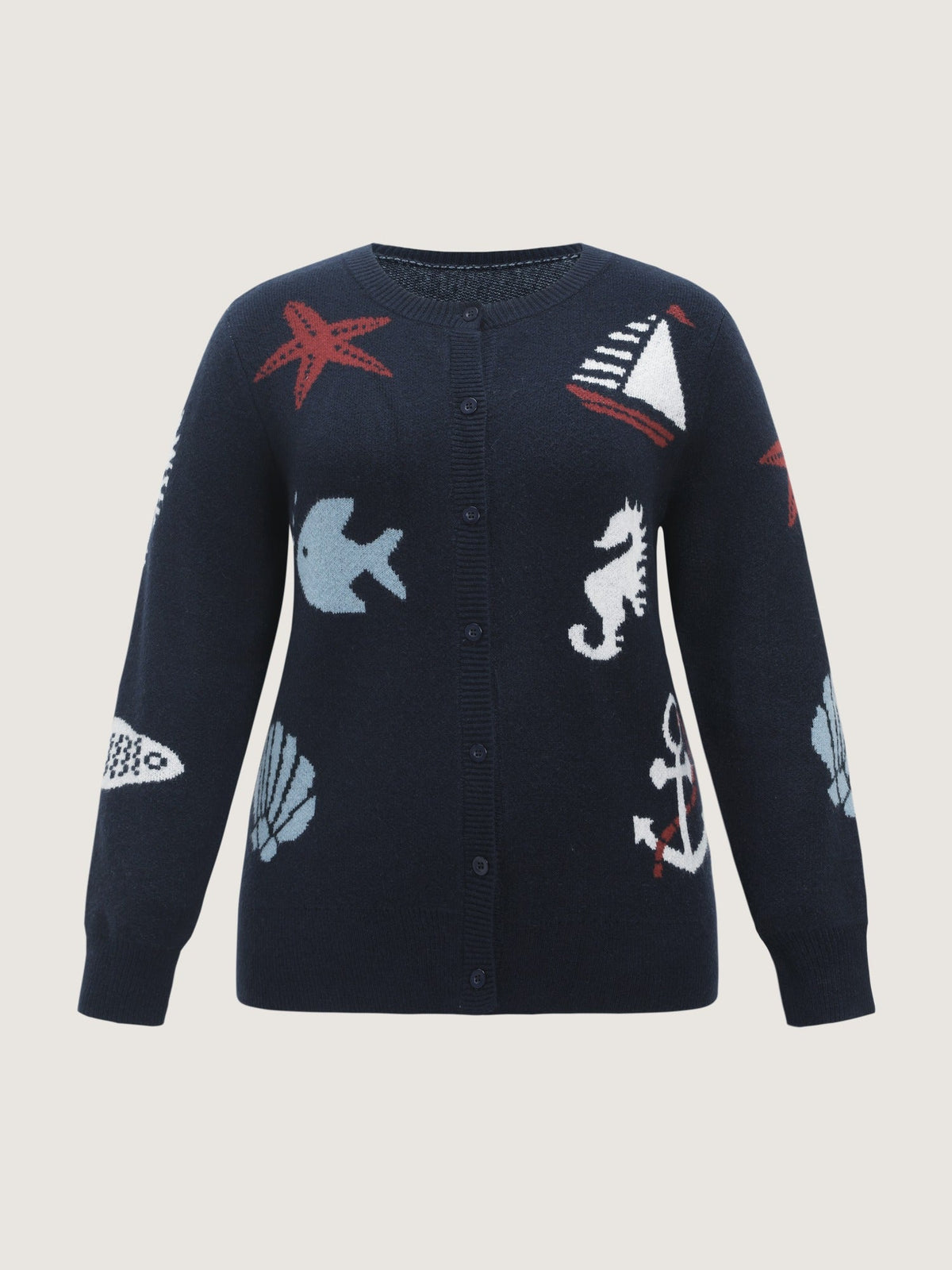 Supersoft Starfish Shell Jacquard Button Front Cardigan