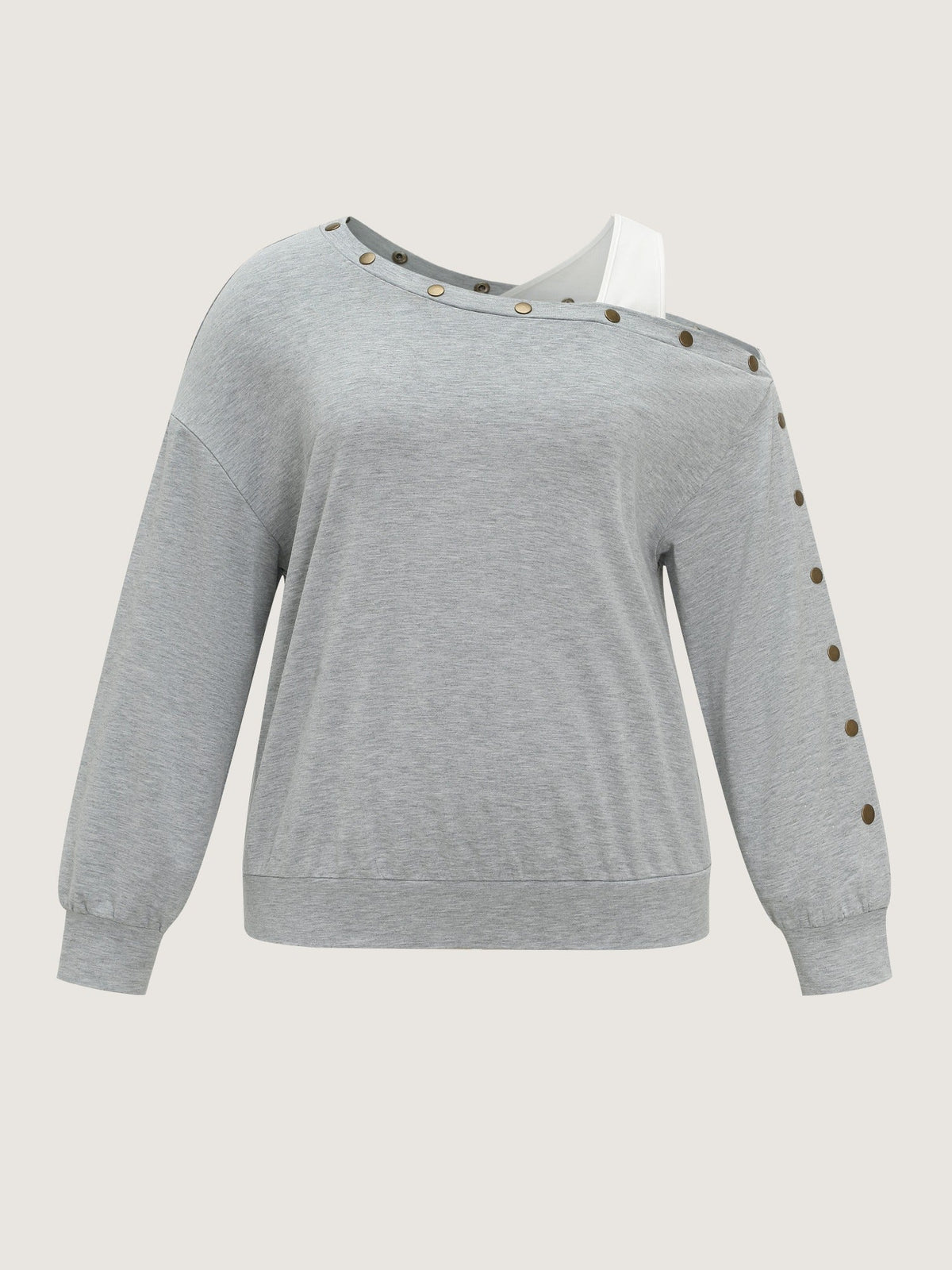 Cotton One‑Shoulder Metal Rivet Decor Sweatshirt