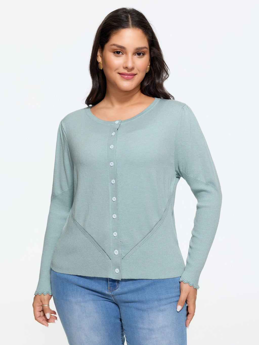Round Neck Cut Out Button Down Cardigan