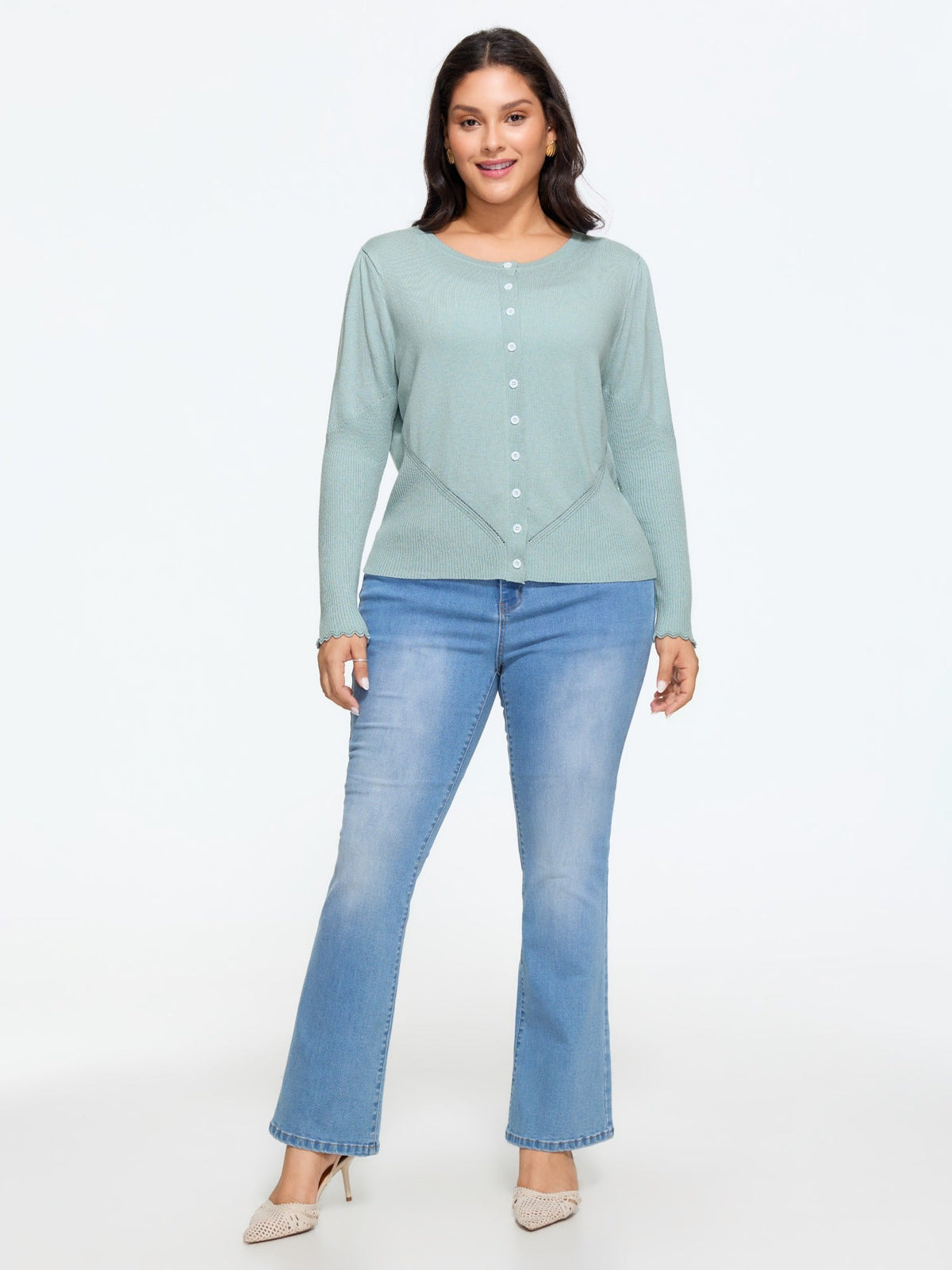 Round Neck Cut Out Button Down Cardigan