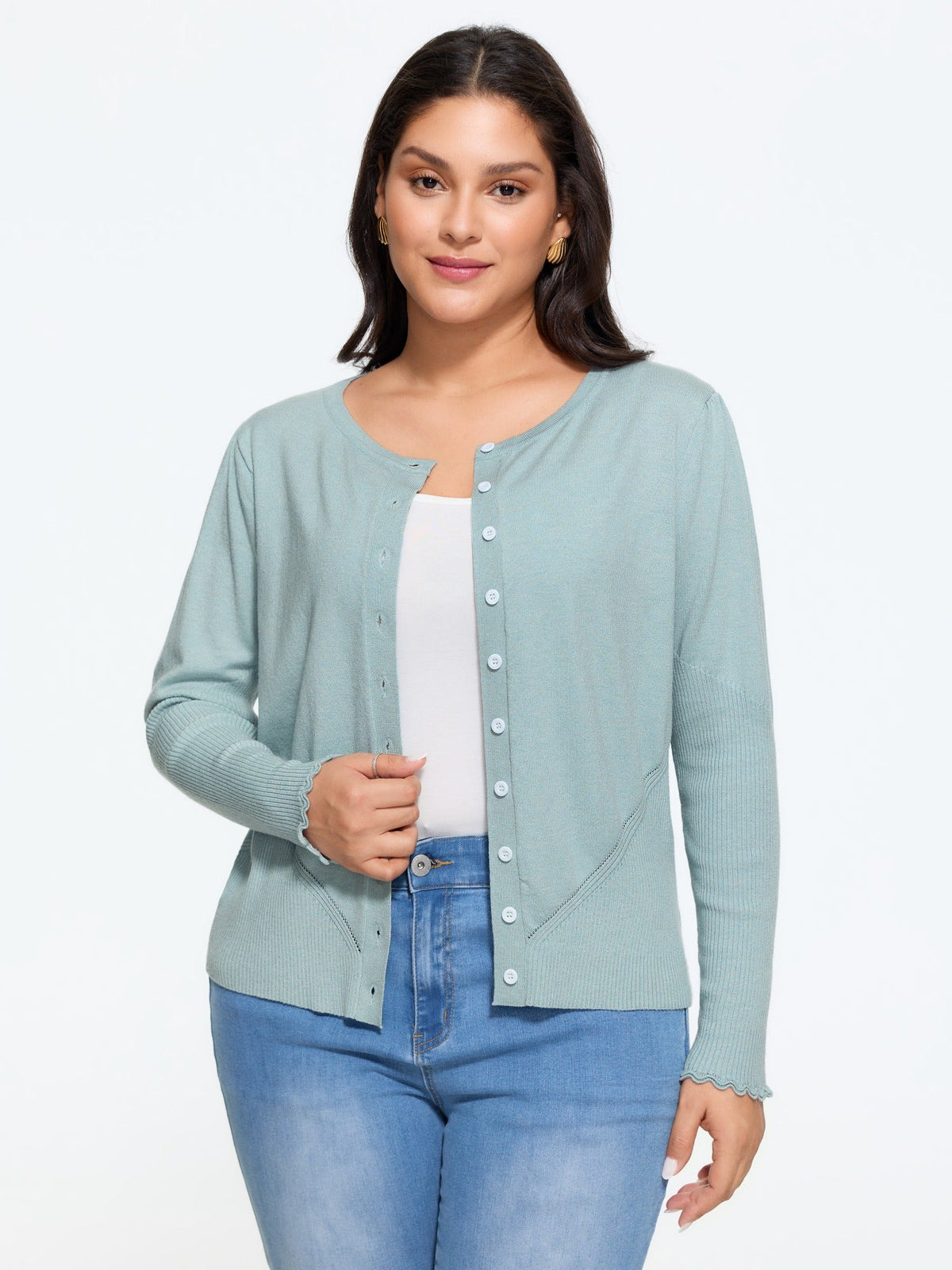 Round Neck Cut Out Button Down Cardigan