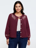 Floral Embroidered Scallop Trim Cardigan