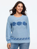Seashell Wave Jacquard Cut Out Pullover