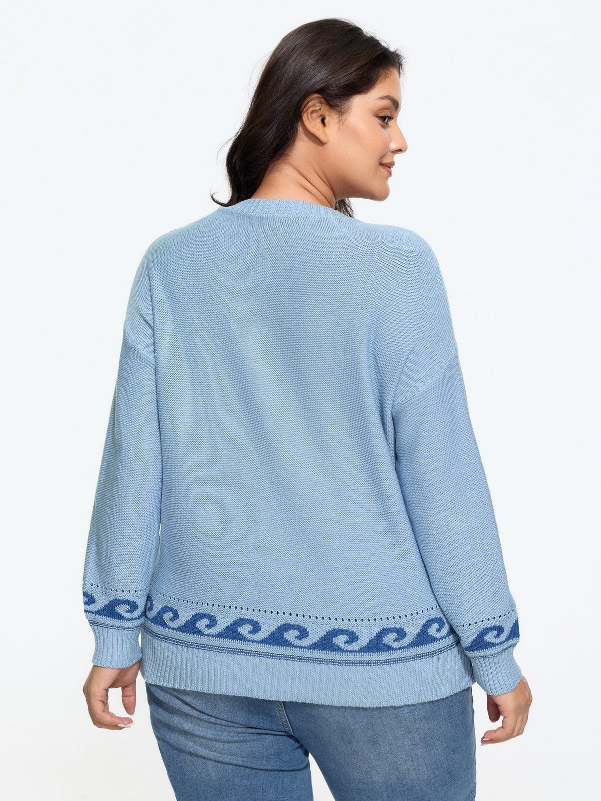 Seashell Wave Jacquard Cut Out Pullover