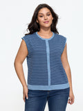 Striped Crew Neck Button‑Down Sweater Vest