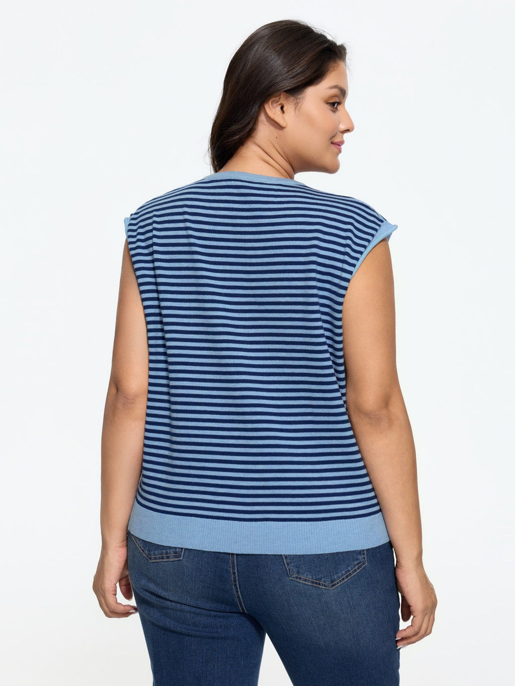Striped Crew Neck Button‑Down Sweater Vest