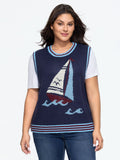 Crew Neck Sailboat Wave Jacquard Sweater Vest