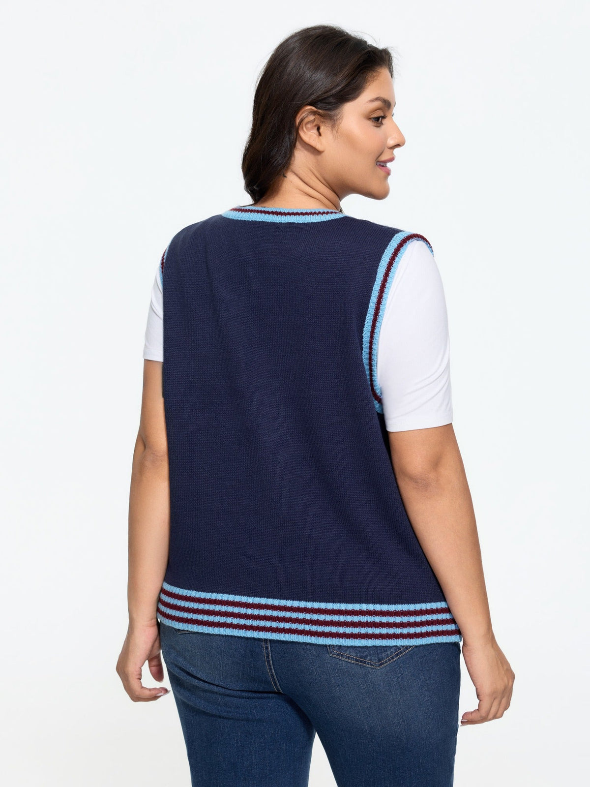 Crew Neck Sailboat Wave Jacquard Sweater Vest