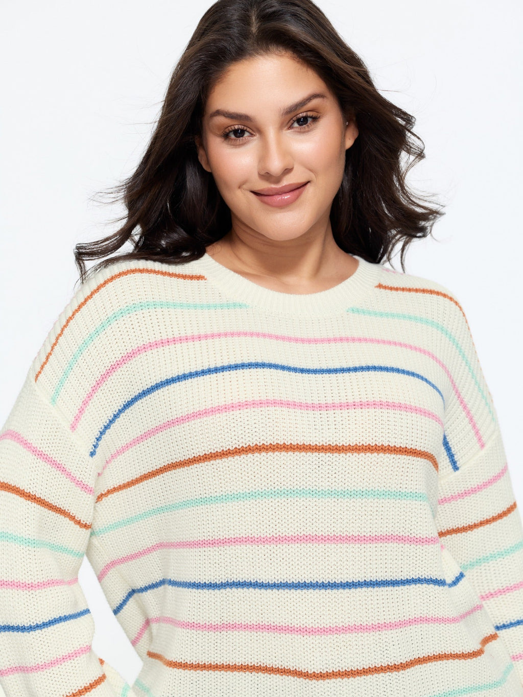 Rainbow Stripe Cut Out Drop‑Shoulder Pullover
