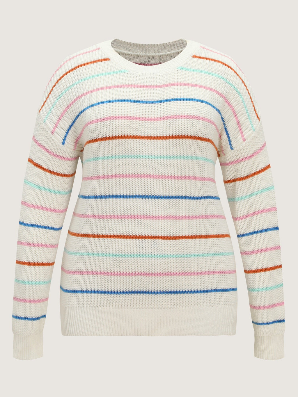 Rainbow Stripe Cut Out Drop‑Shoulder Pullover
