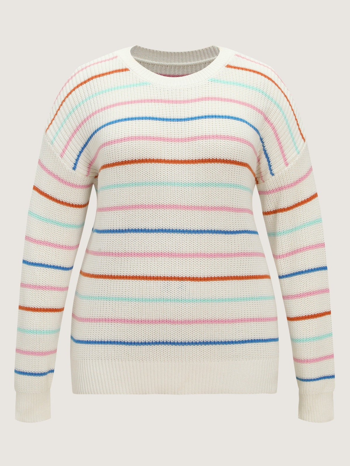 Rainbow Stripe Cut Out Drop‑Shoulder Pullover