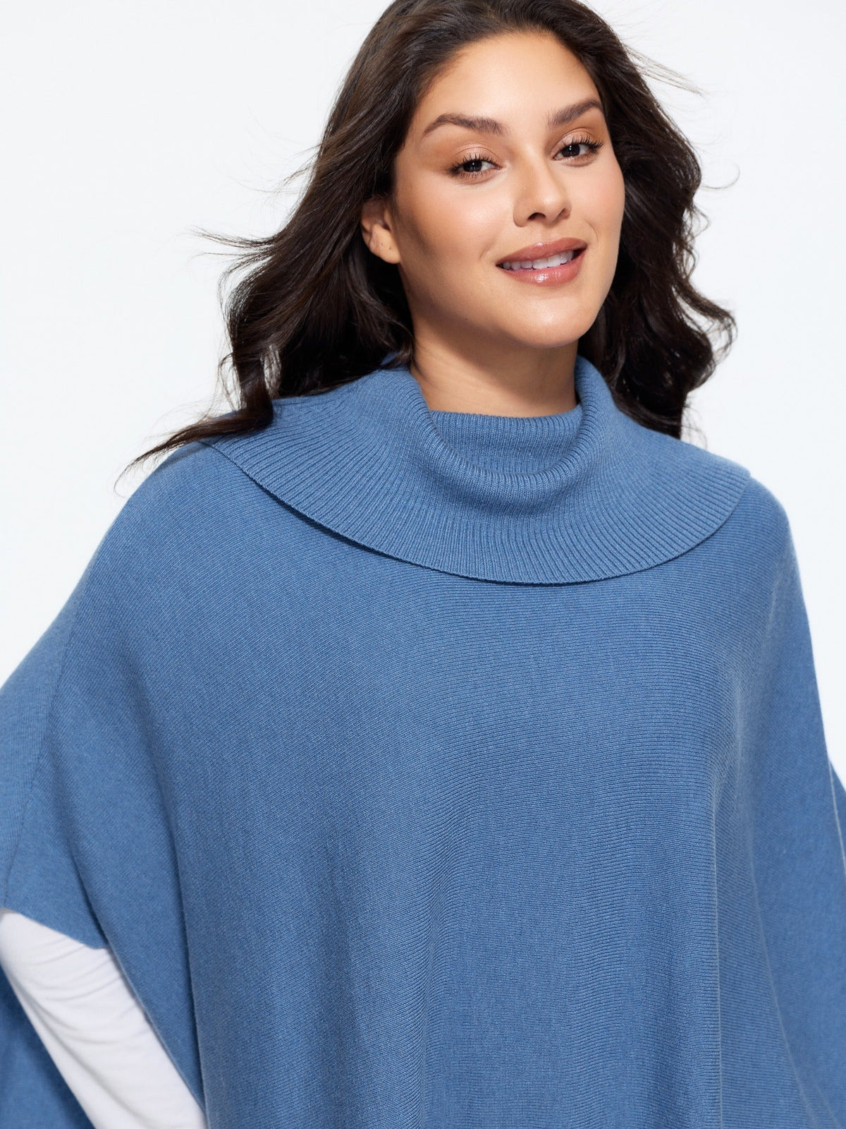 Cowl Collar Asymmetric Hem Loose Poncho Pullover