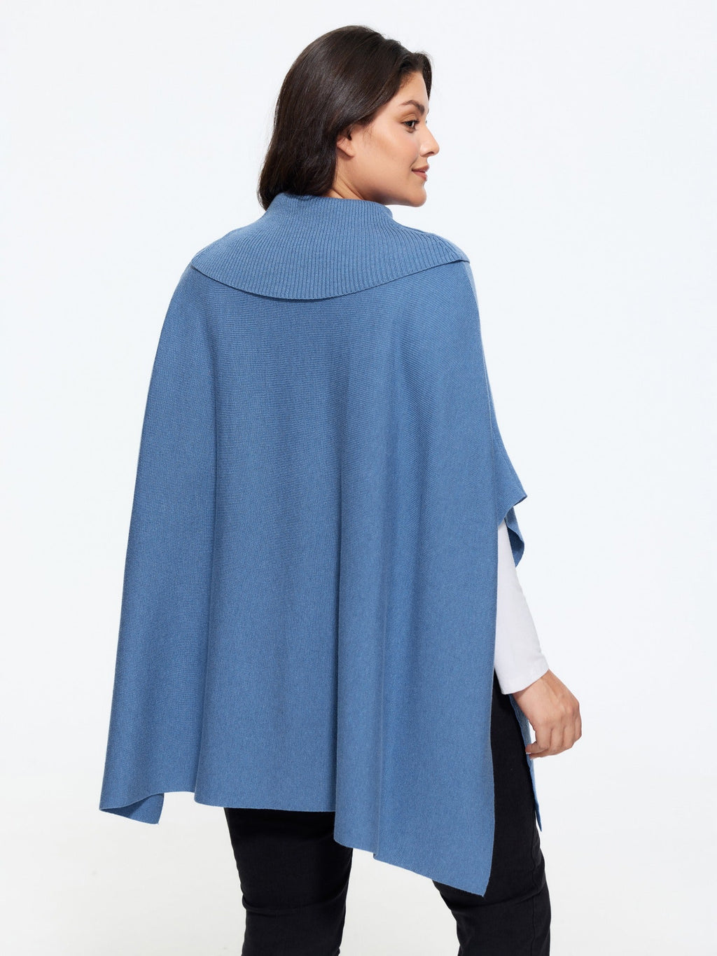 Cowl Collar Asymmetric Hem Loose Poncho Pullover