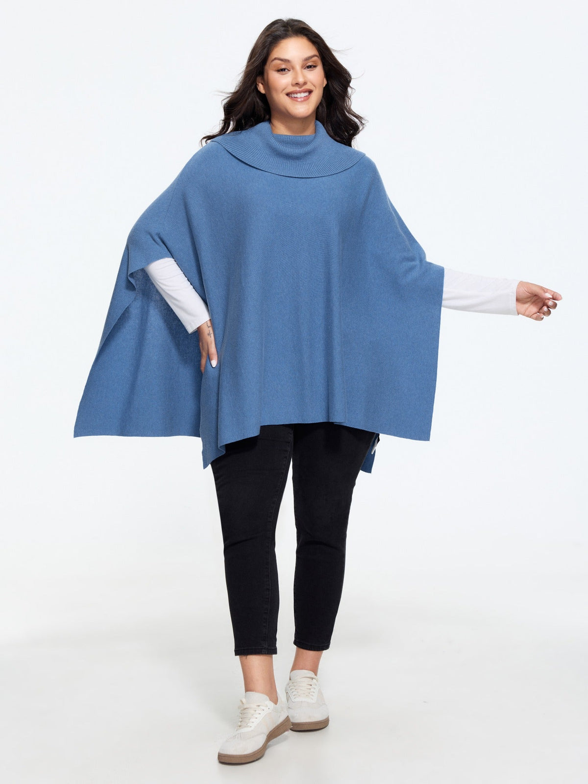 Cowl Collar Asymmetric Hem Loose Poncho Pullover