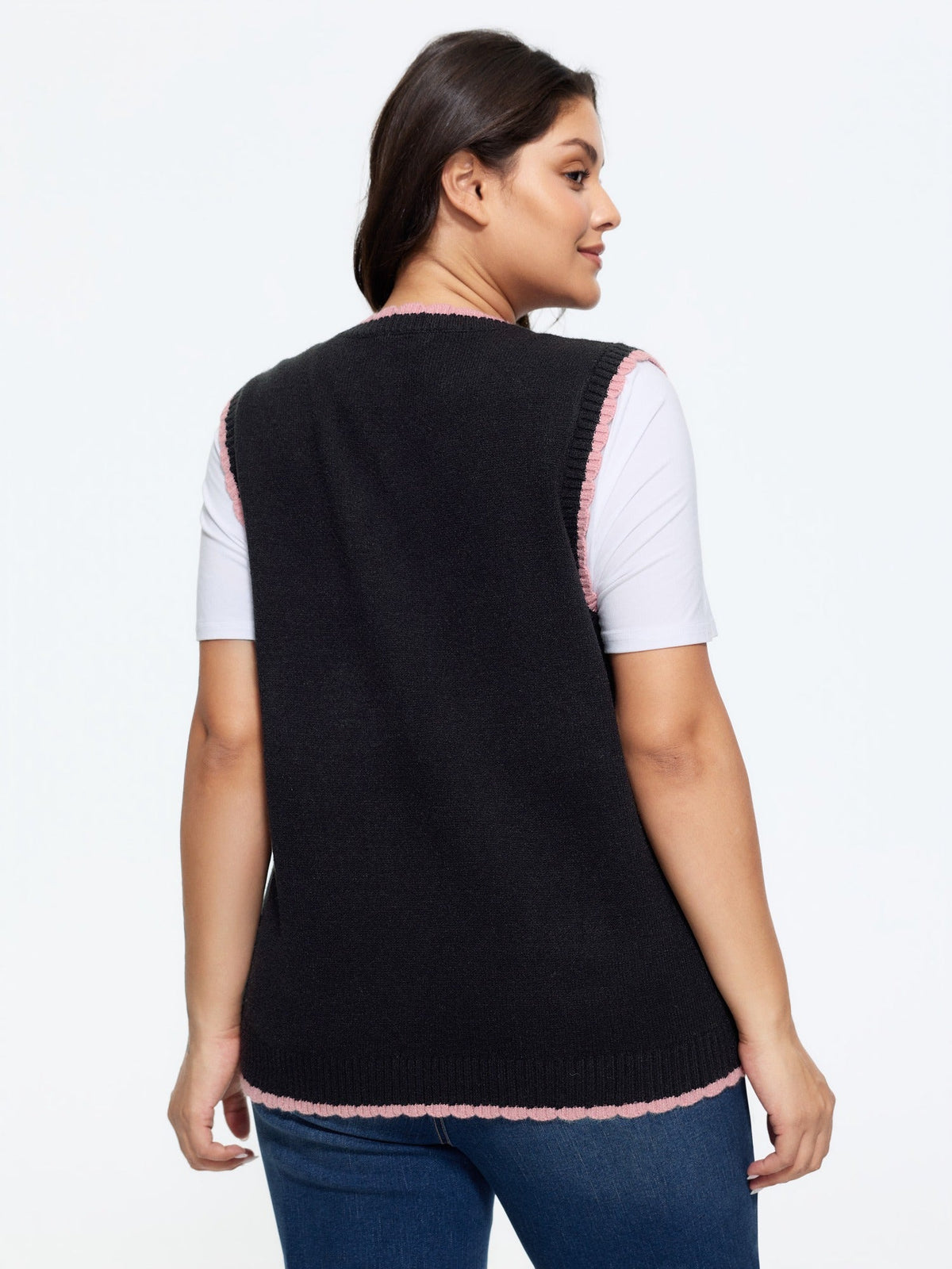 Supersoft Textured Crochet Floral Applique Sweater Vest